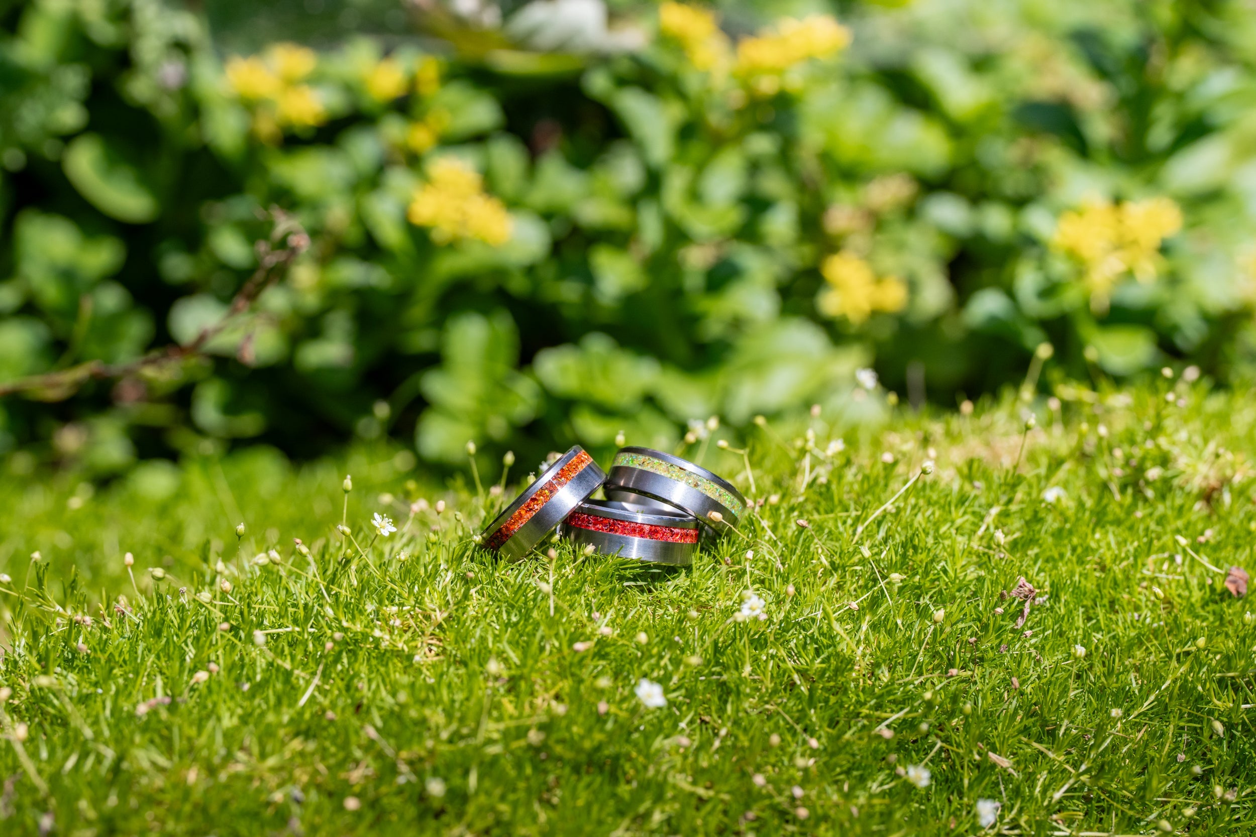 Titanium Opal Offset Rings