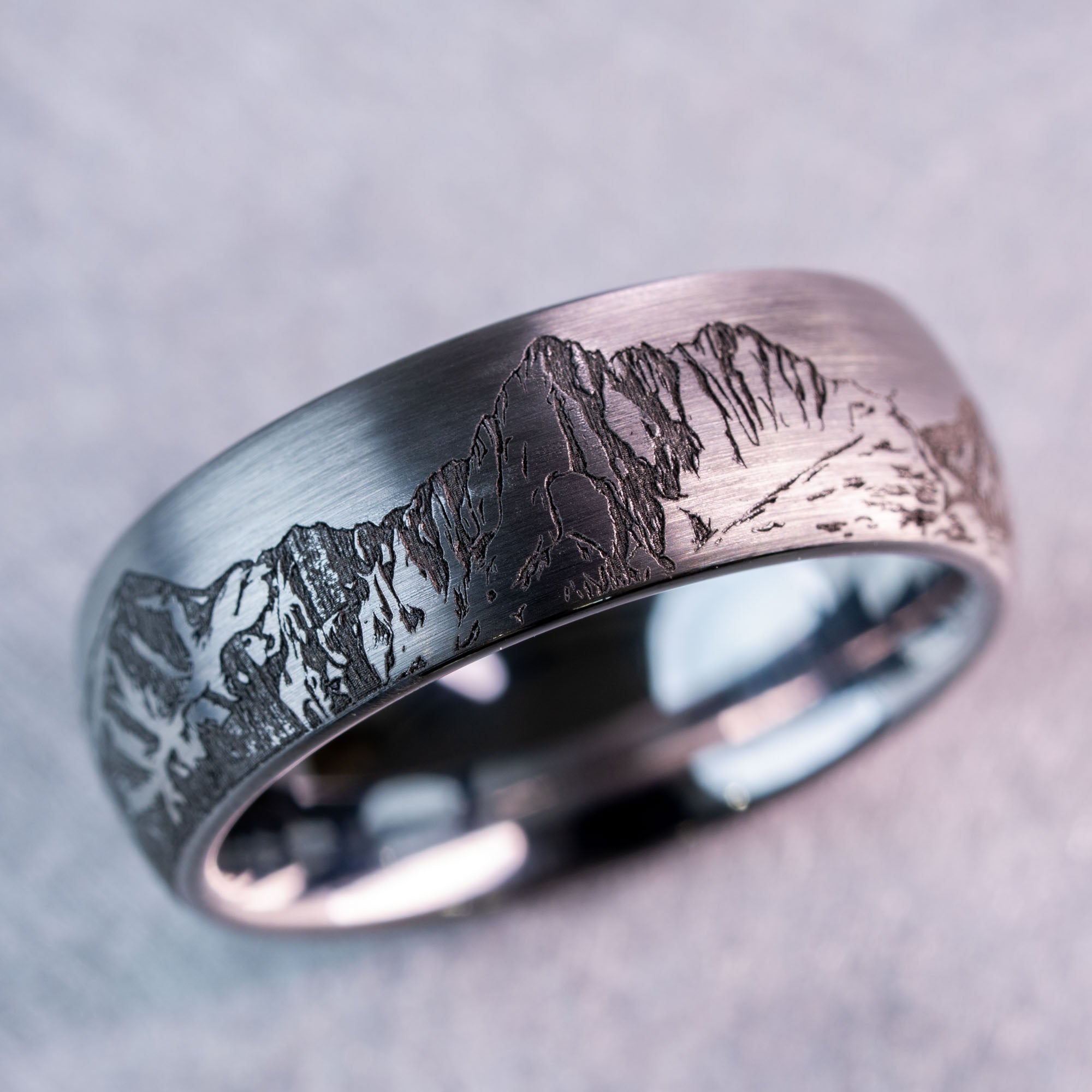 Domed Tungsten Engraved Colorado 14er Ring