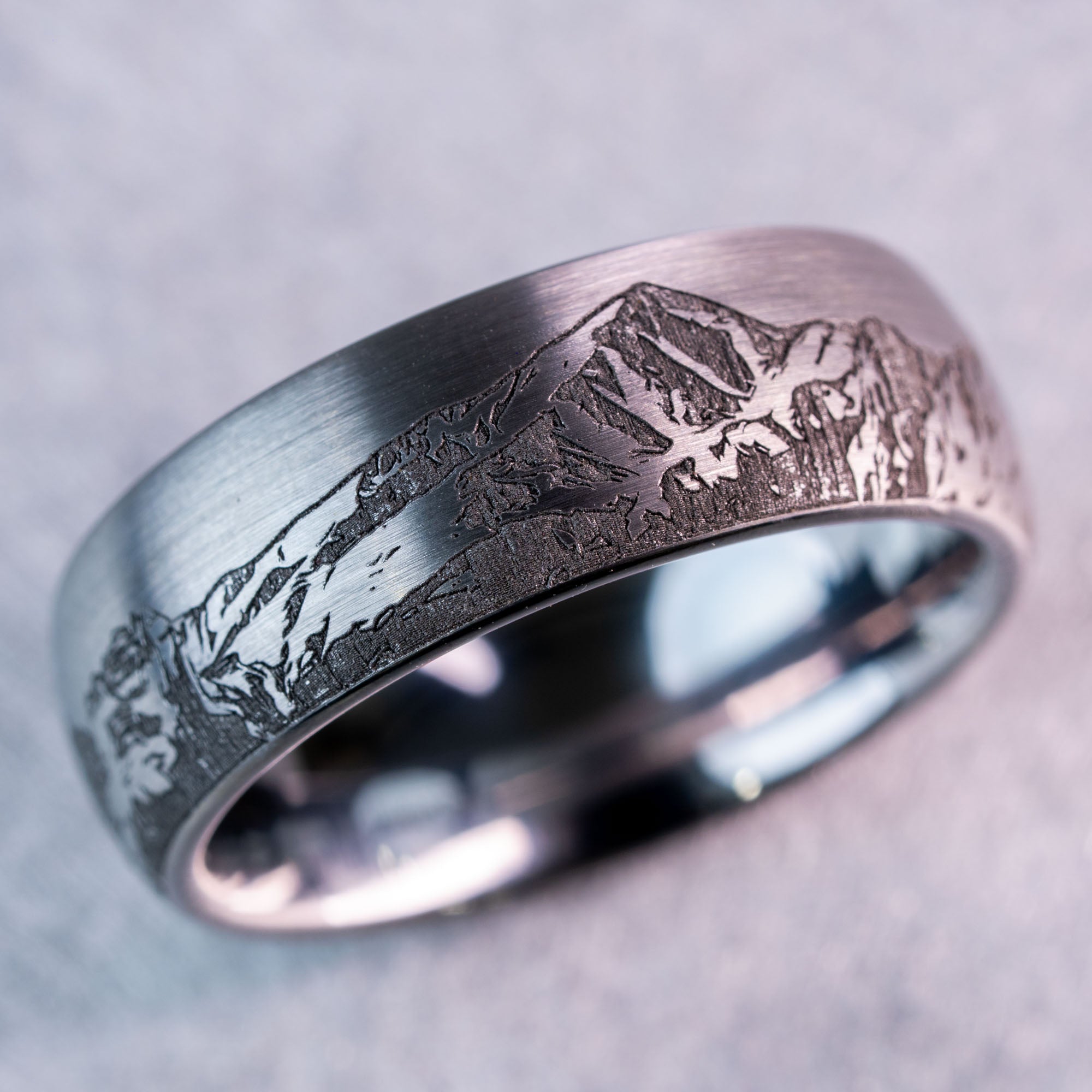 Domed Tungsten Engraved Colorado 14er Ring