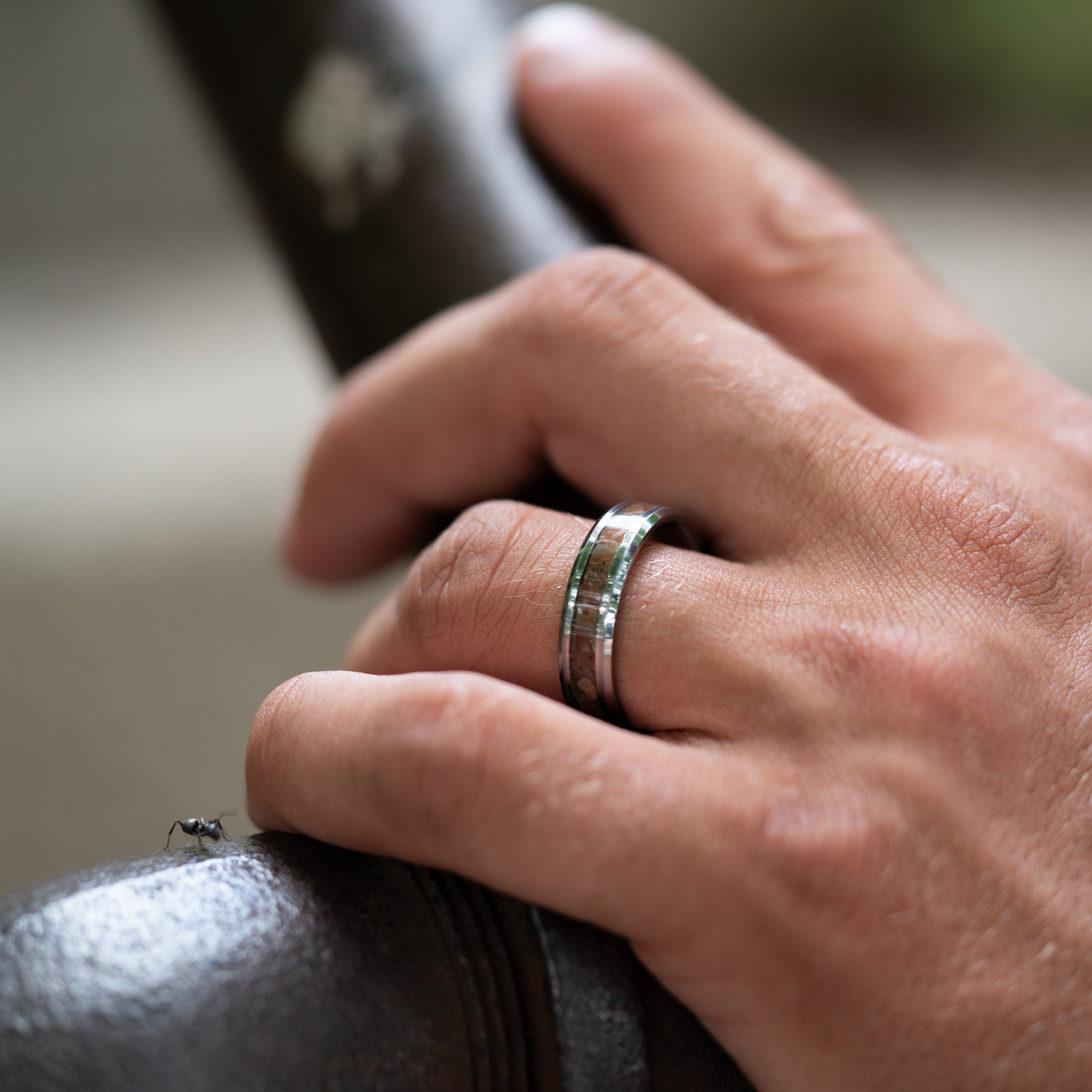 Beveled Tungsten Lake Superior Agate Inlay Ring