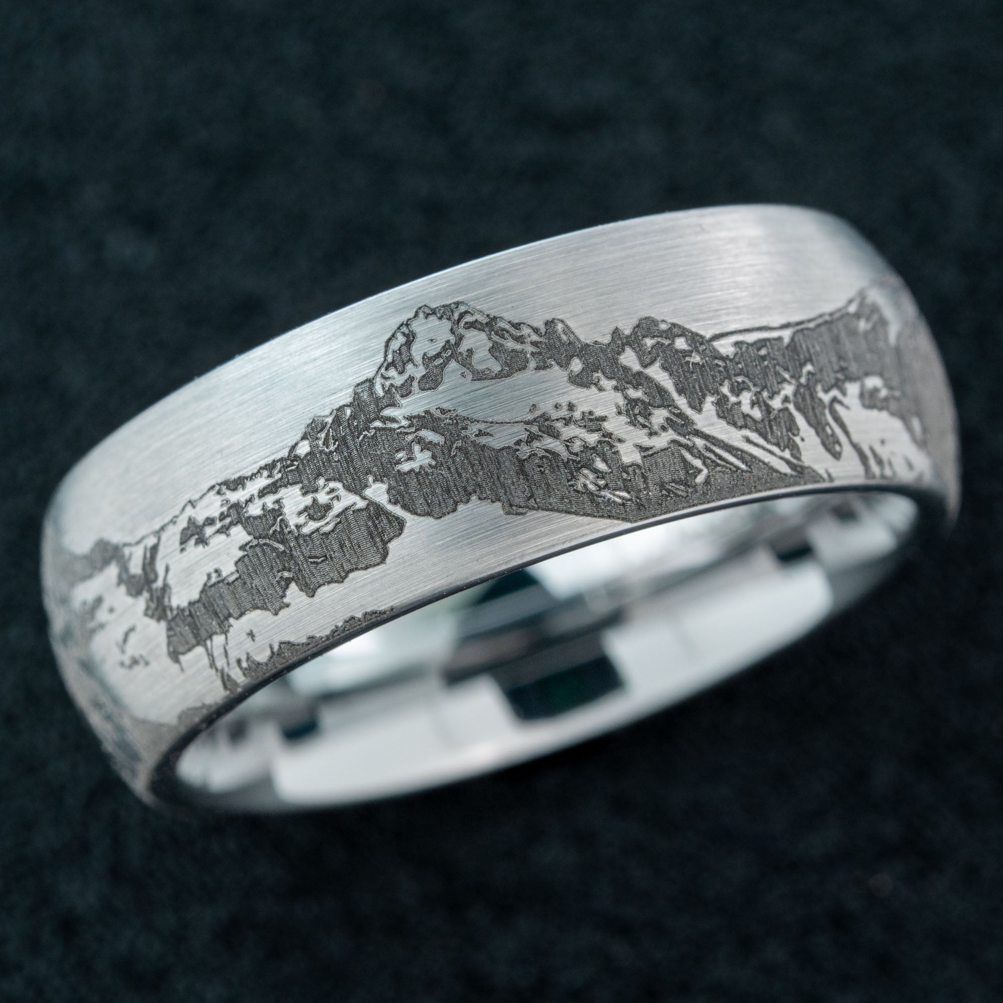 Domed Tungsten Engraved Colorado San Juan Mountain Ring