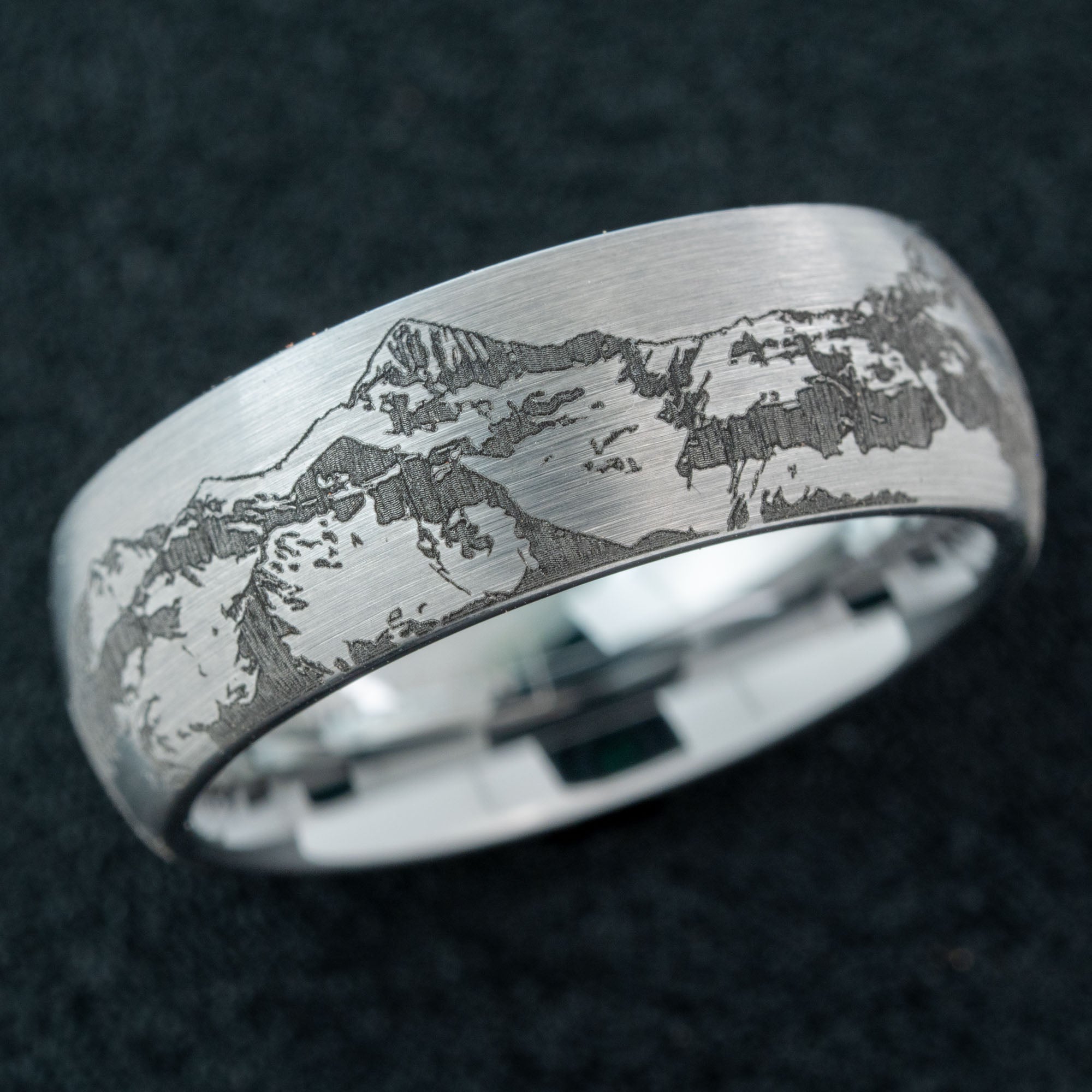 Domed Tungsten Engraved Colorado San Juan Mountain Ring