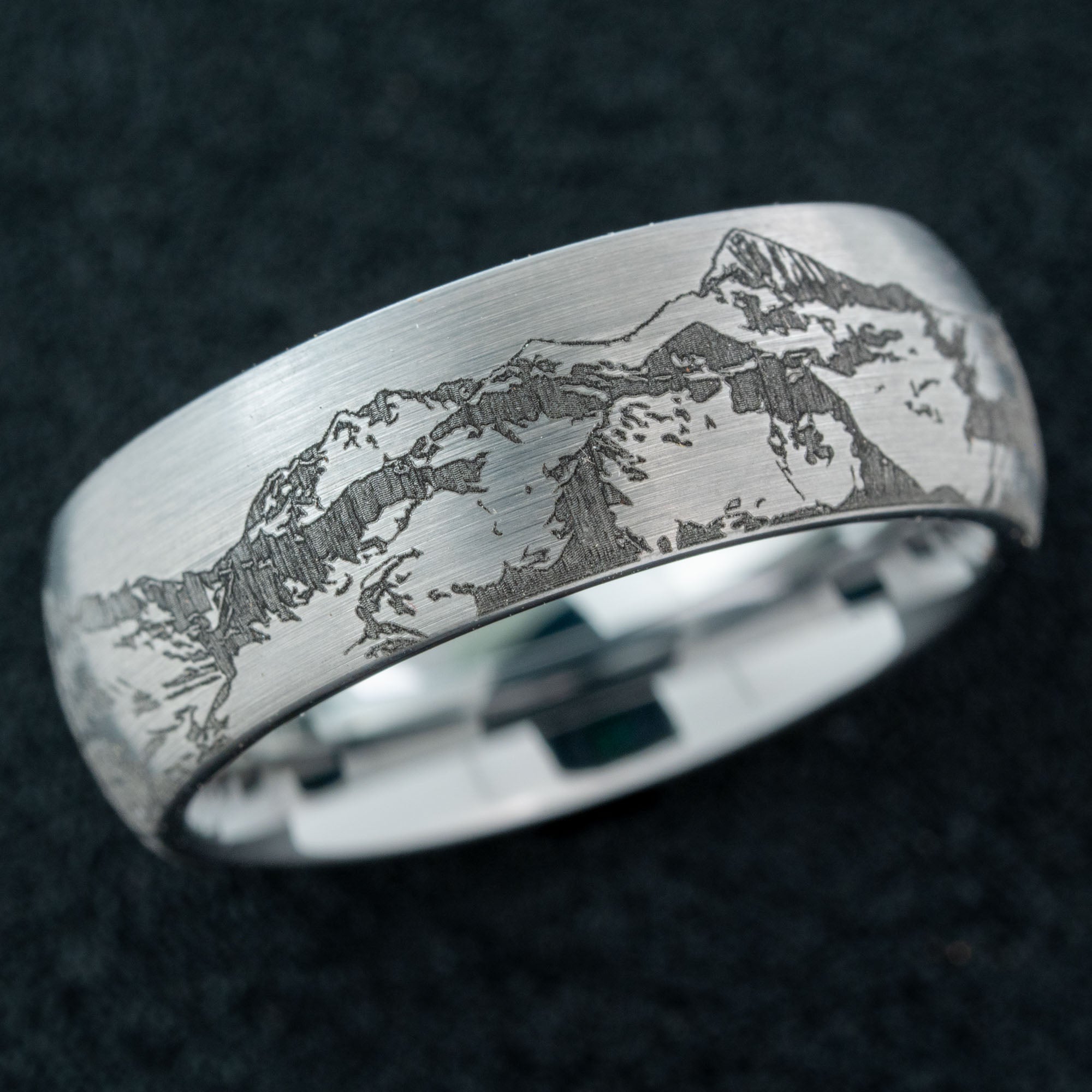 Domed Tungsten Engraved Colorado San Juan Mountain Ring