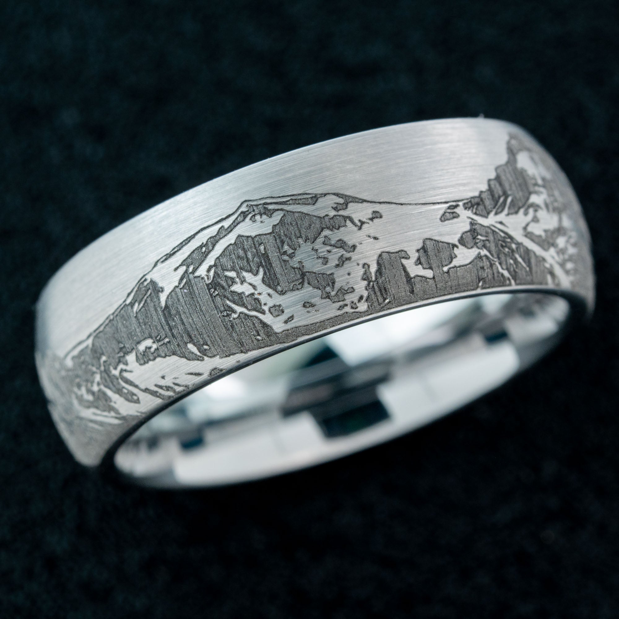 Domed Tungsten Engraved Colorado San Juan Mountain Ring