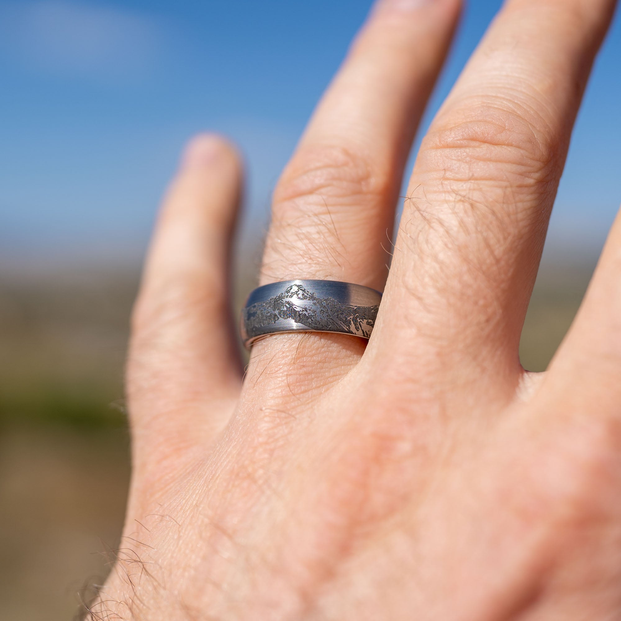 Domed Tungsten Engraved Colorado San Juan Mountain Ring