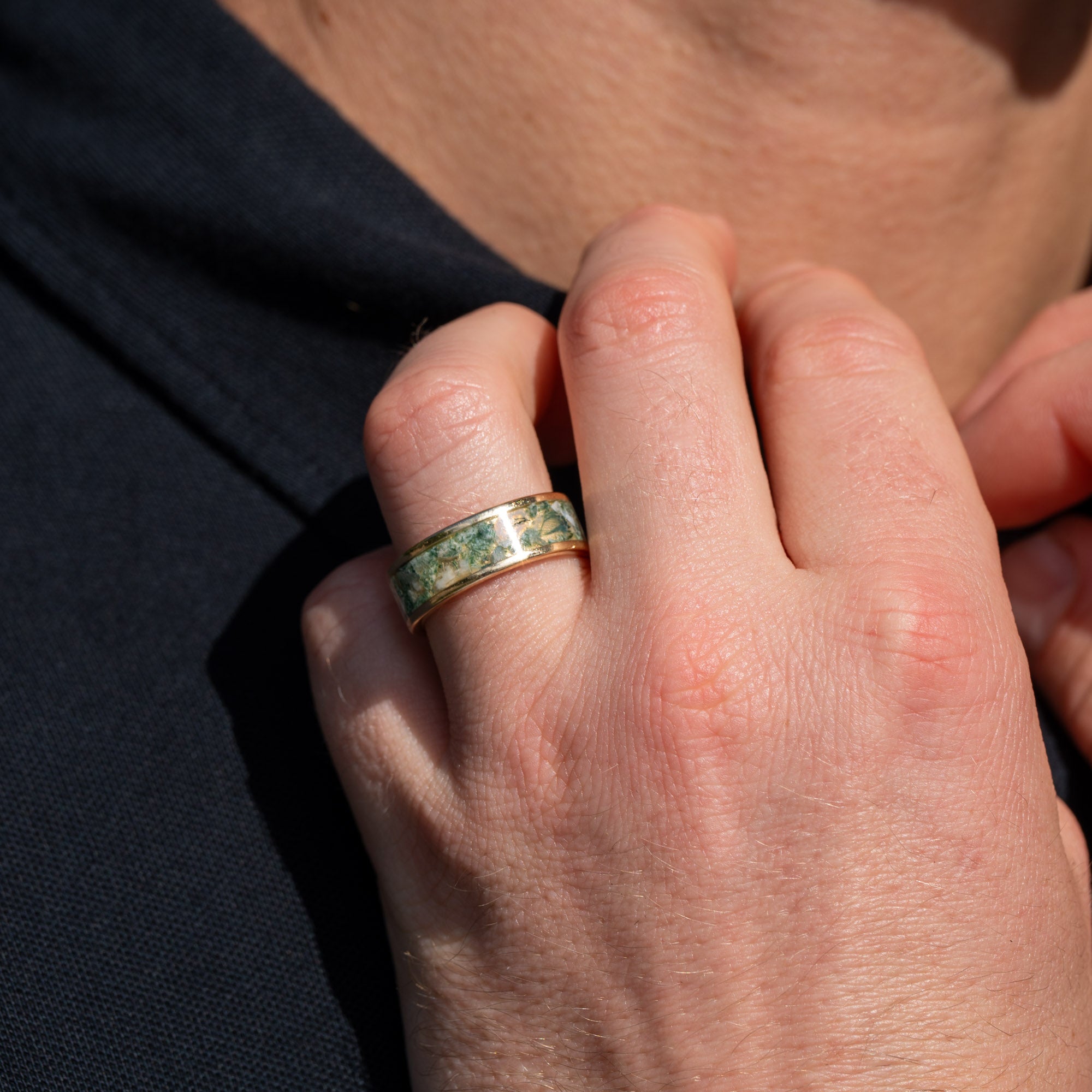Gold Moss Agate Inlay Ring