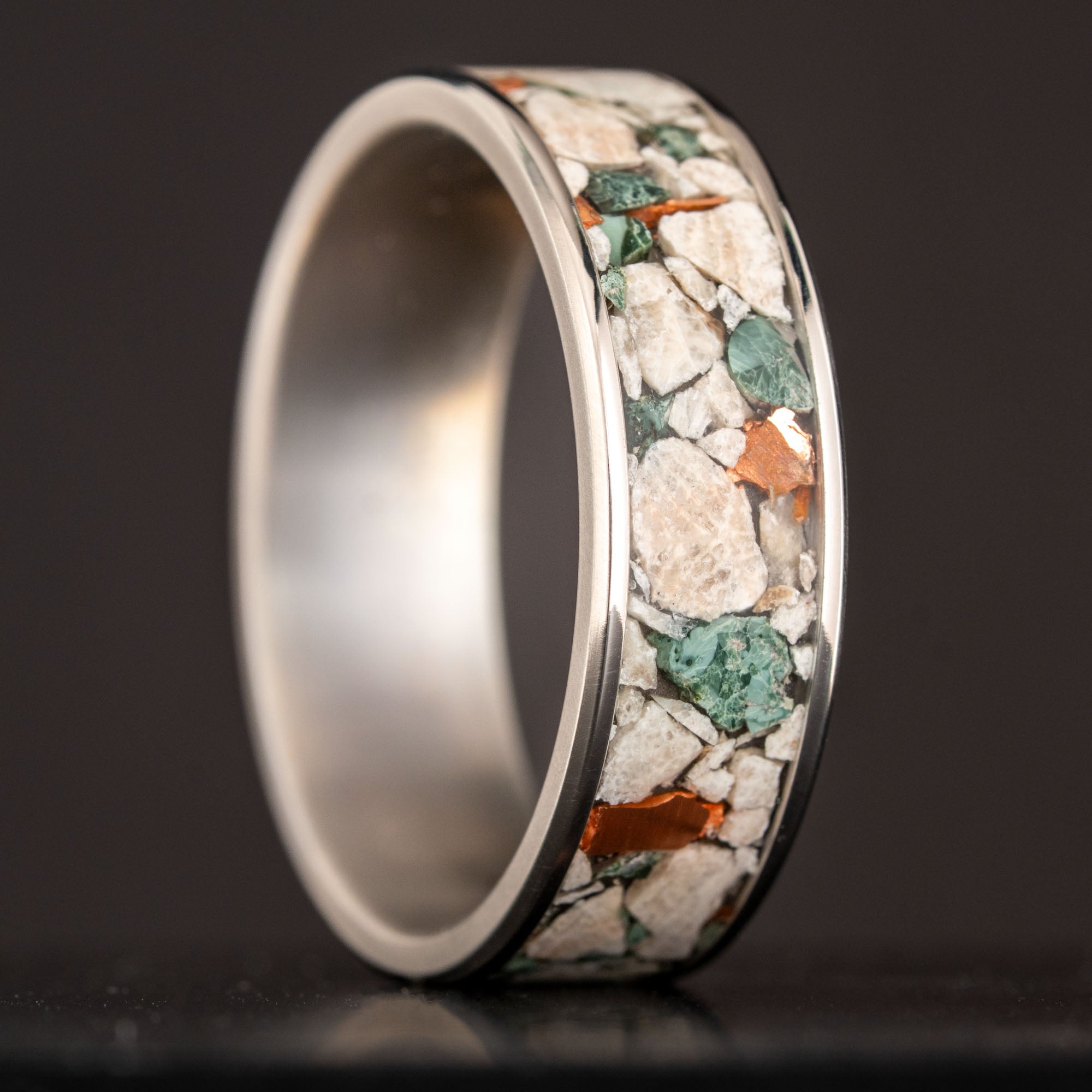 Titanium Petoskey Stone Keweenaw Copper & Isle Royale Greenstone Inlay Ring