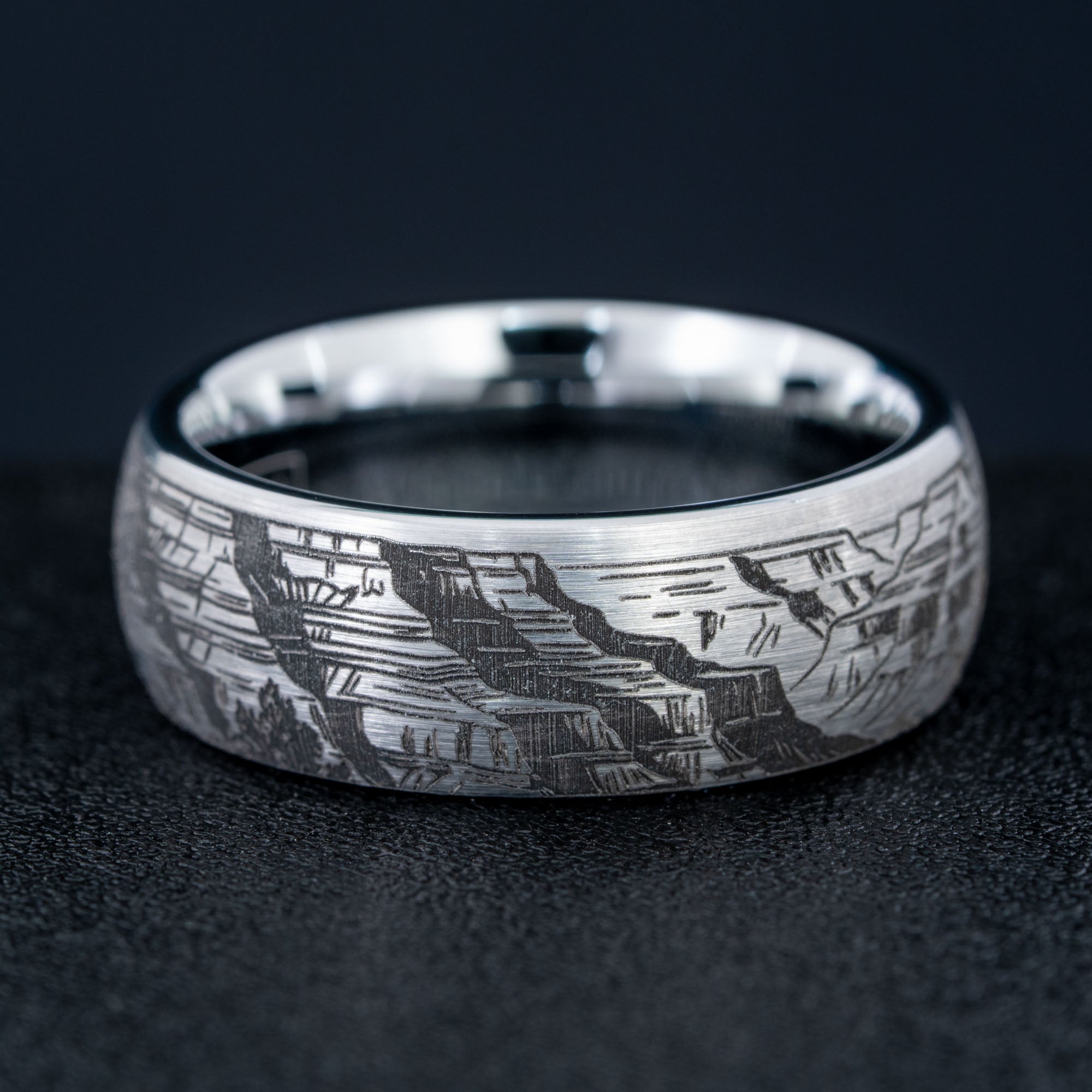 Domed Tungsten Engraved Grand Canyon National Park Ring