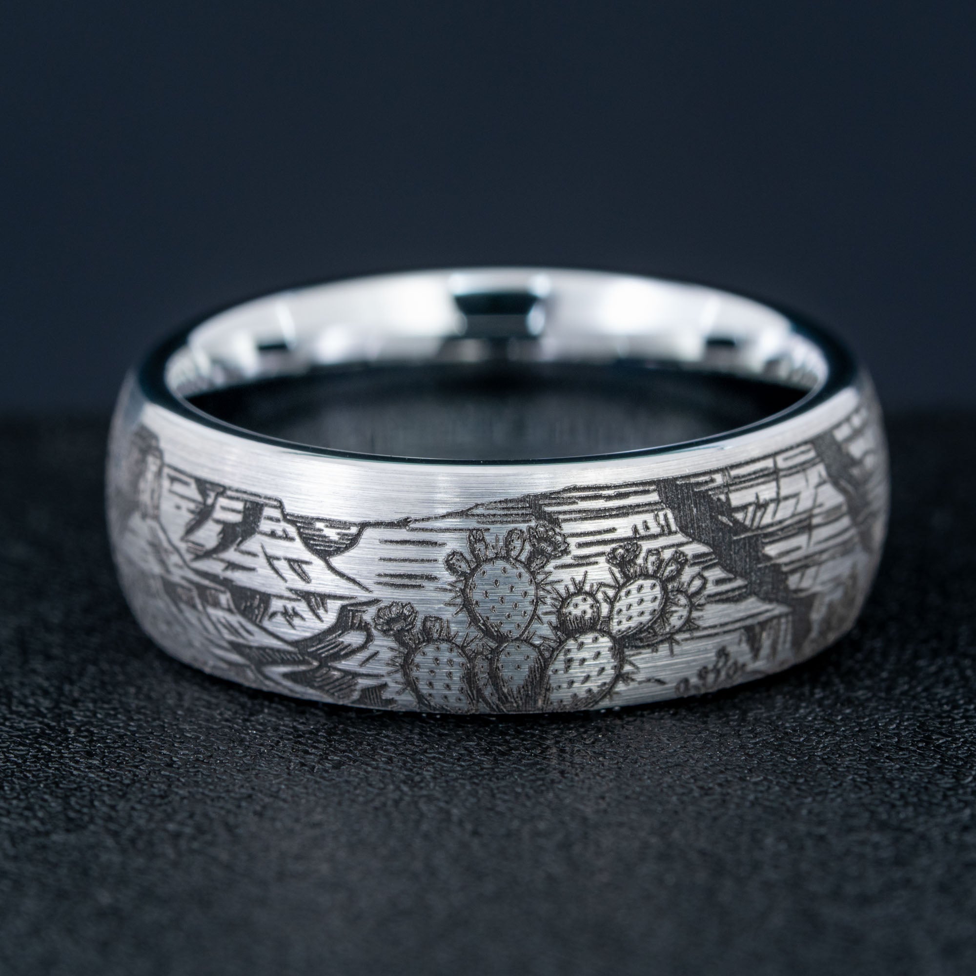 Domed Tungsten Engraved Grand Canyon National Park Ring