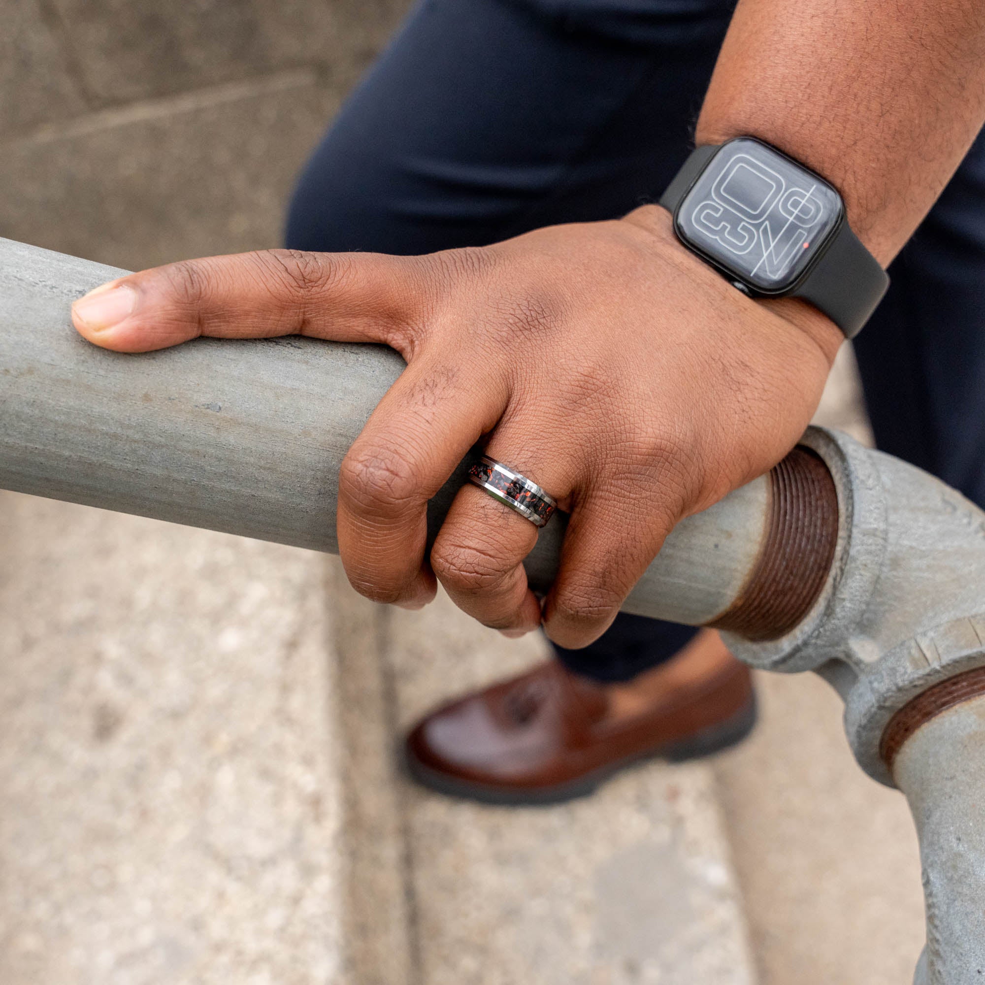 Beveled Tungsten Reynisfjara Iceland Black Sand Beach Inlay Ring