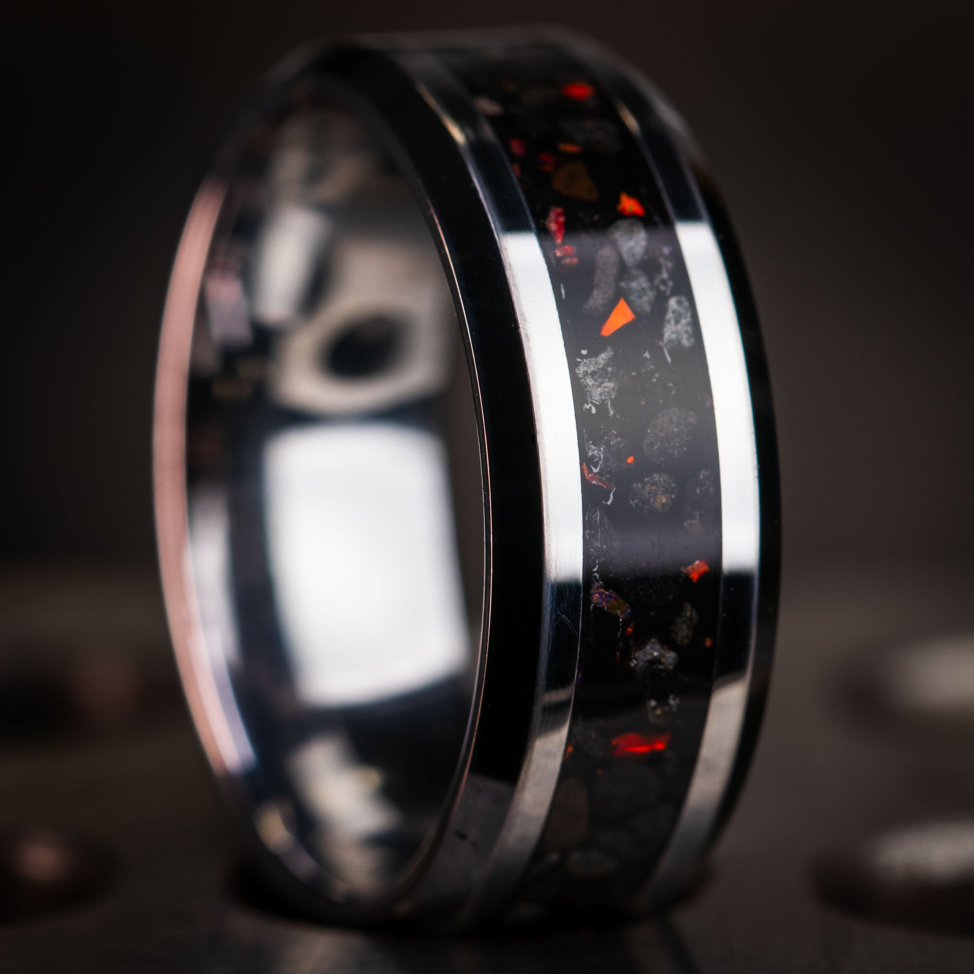 Beveled Tungsten Reynisfjara Iceland Black Sand Beach Inlay Ring