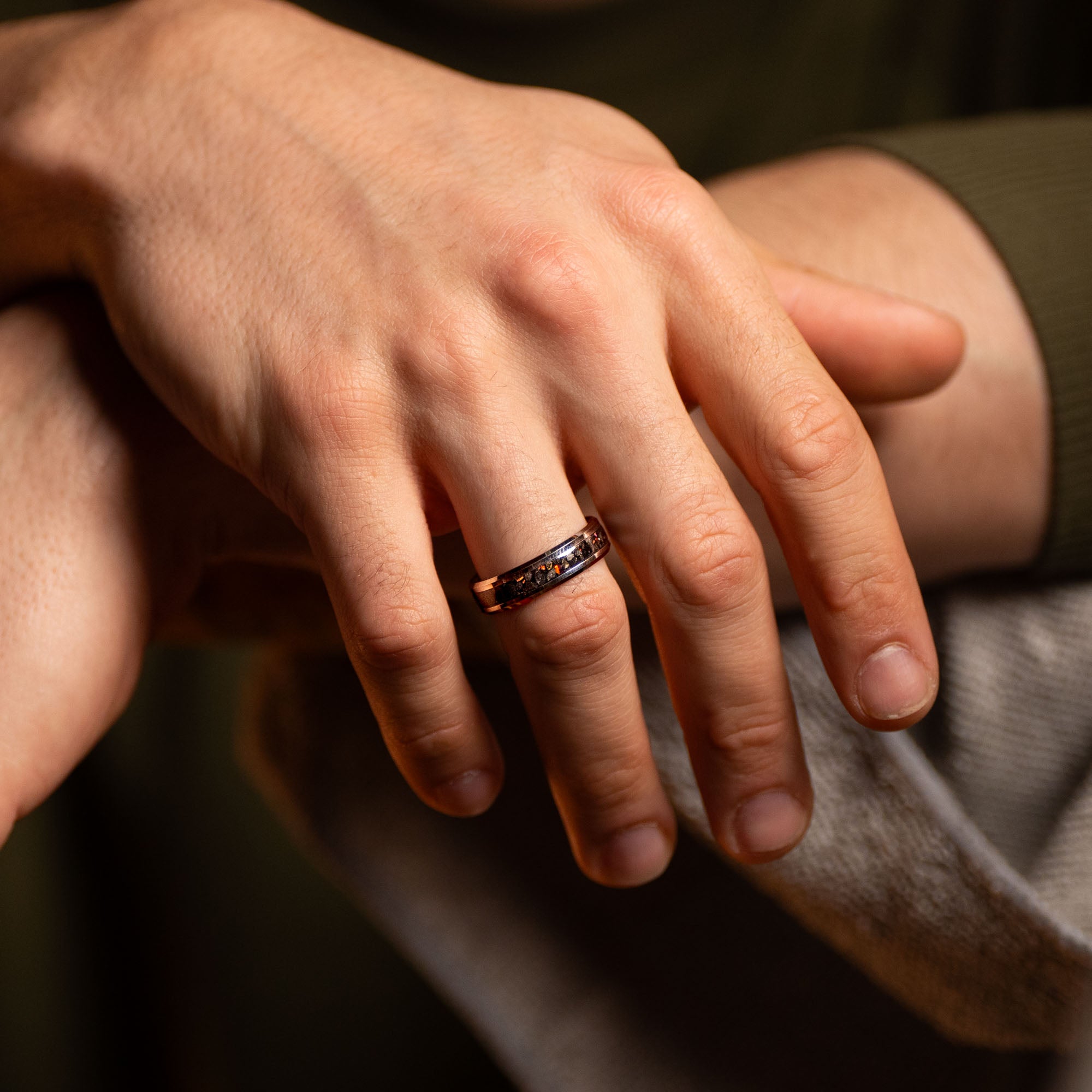 Beveled Tungsten Reynisfjara Iceland Black Sand Beach Inlay Ring