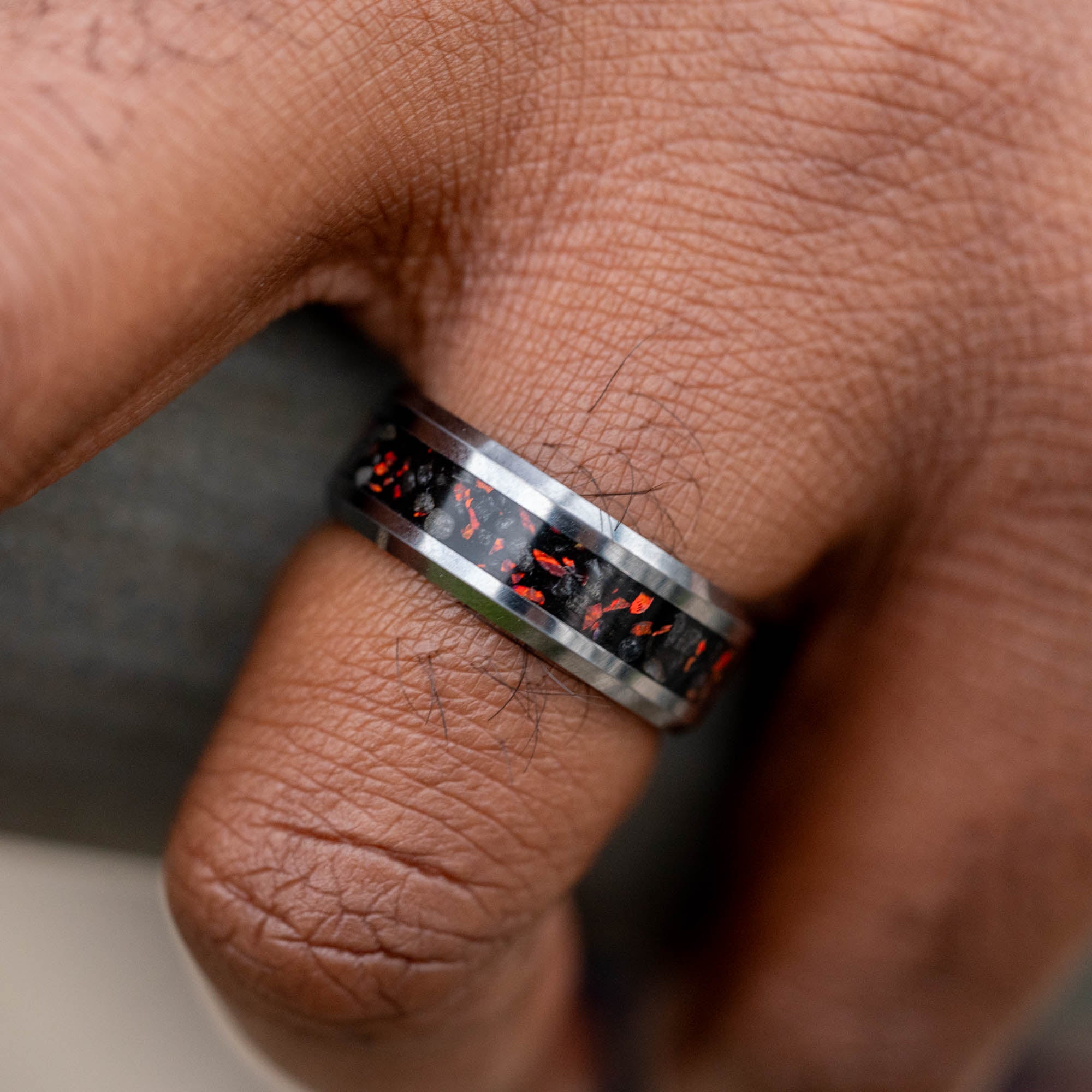 Beveled Tungsten Reynisfjara Iceland Black Sand Beach Inlay Ring