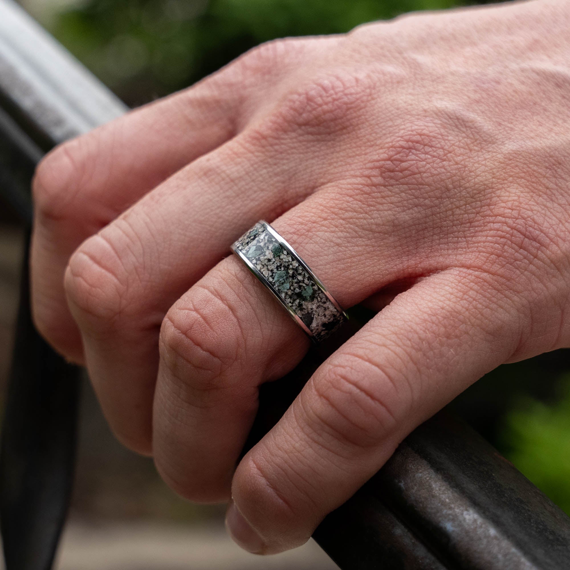 Titanium Yooper Glow Stone & Isle Royale Greenstone Inlay Ring