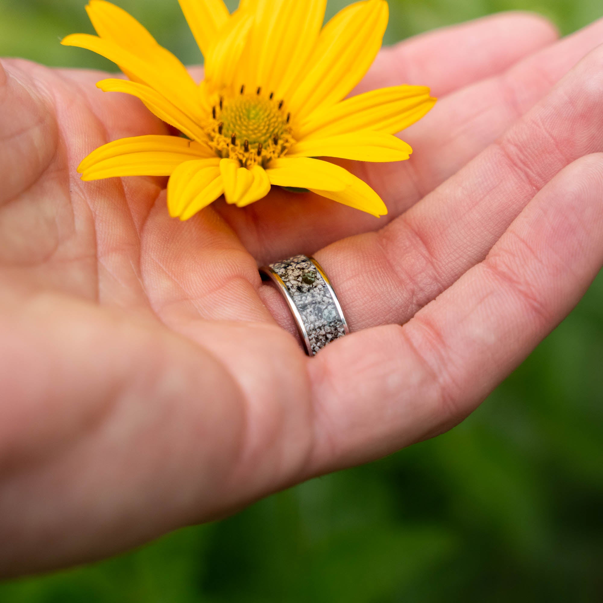 Titanium Yooper Glow Stone & Isle Royale Greenstone Inlay Ring