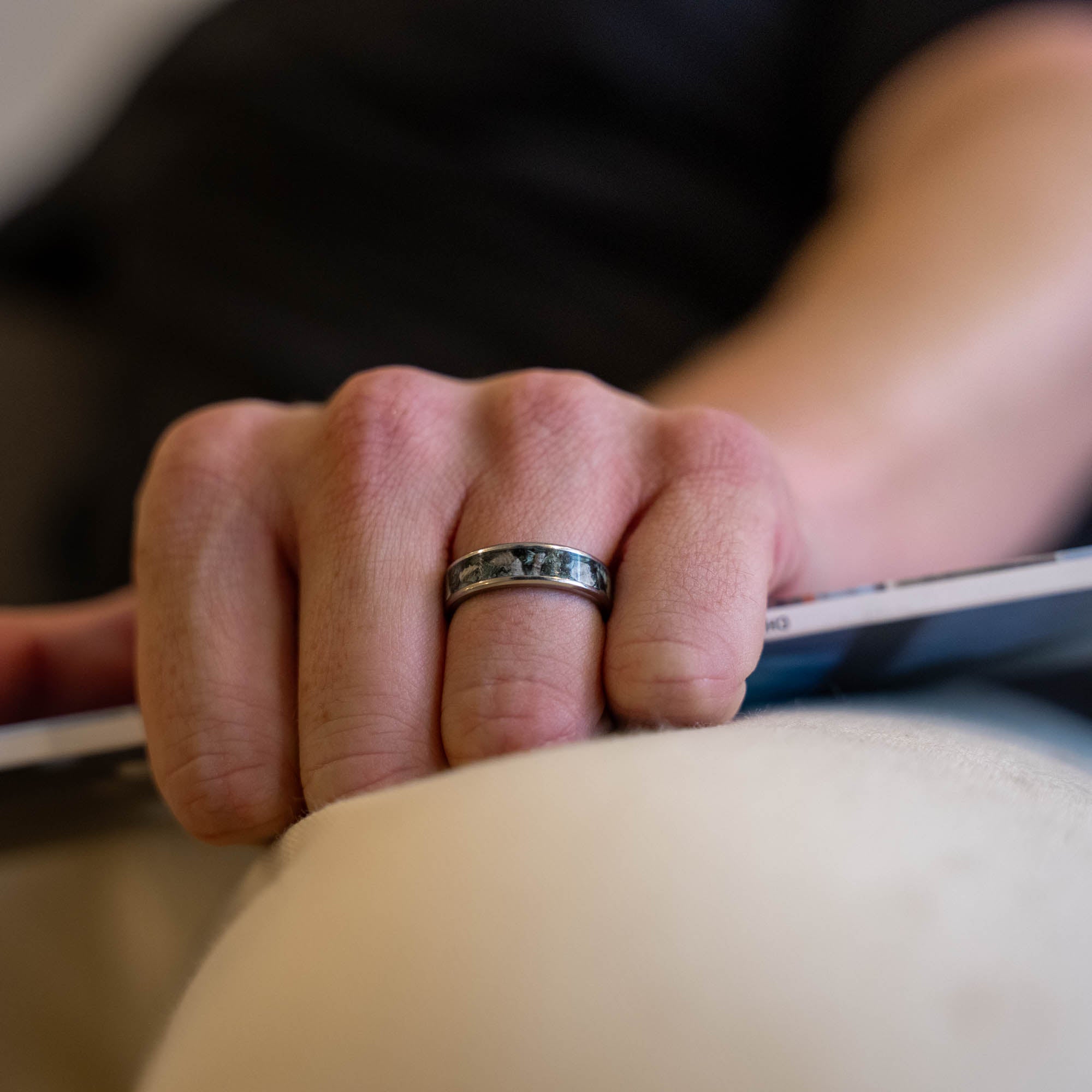 Titanium Petoskey Stone & Isle Royale Greenstone Inlay Ring