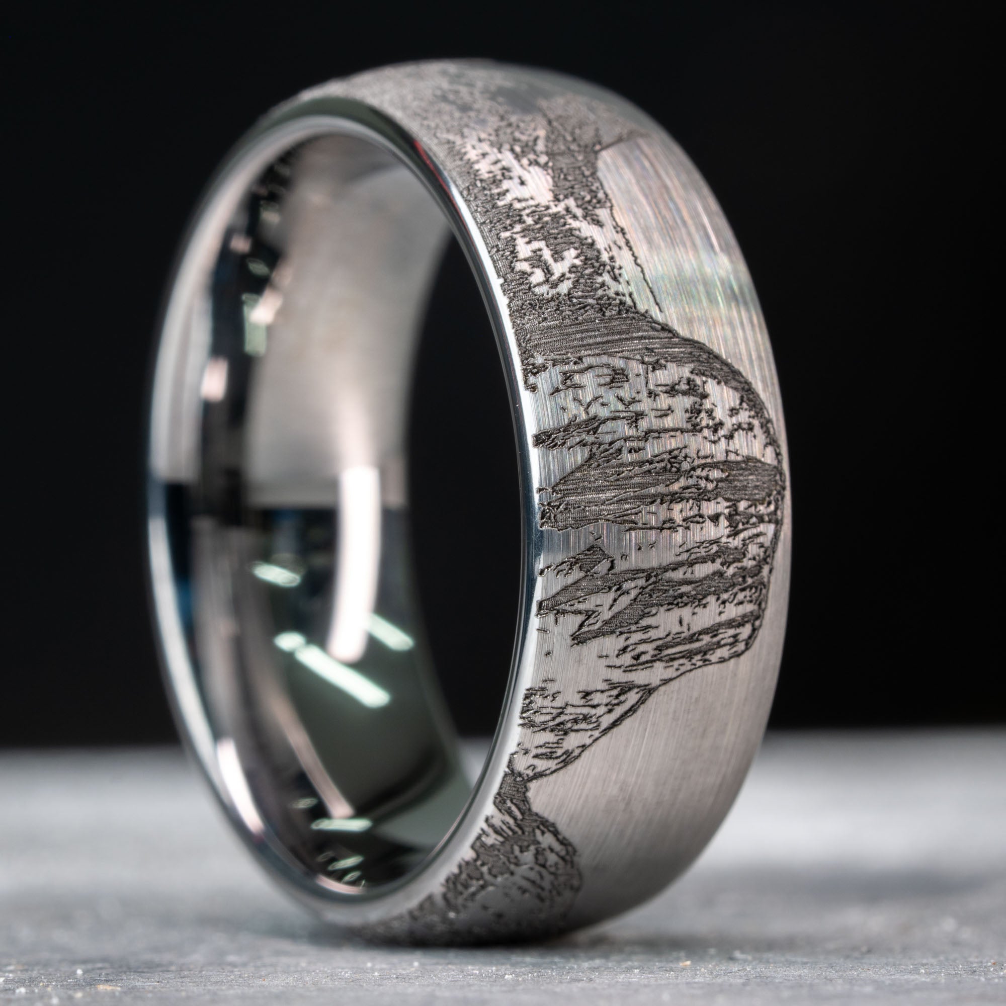 Domed Tungsten Engraved Yosemite National Park Ring