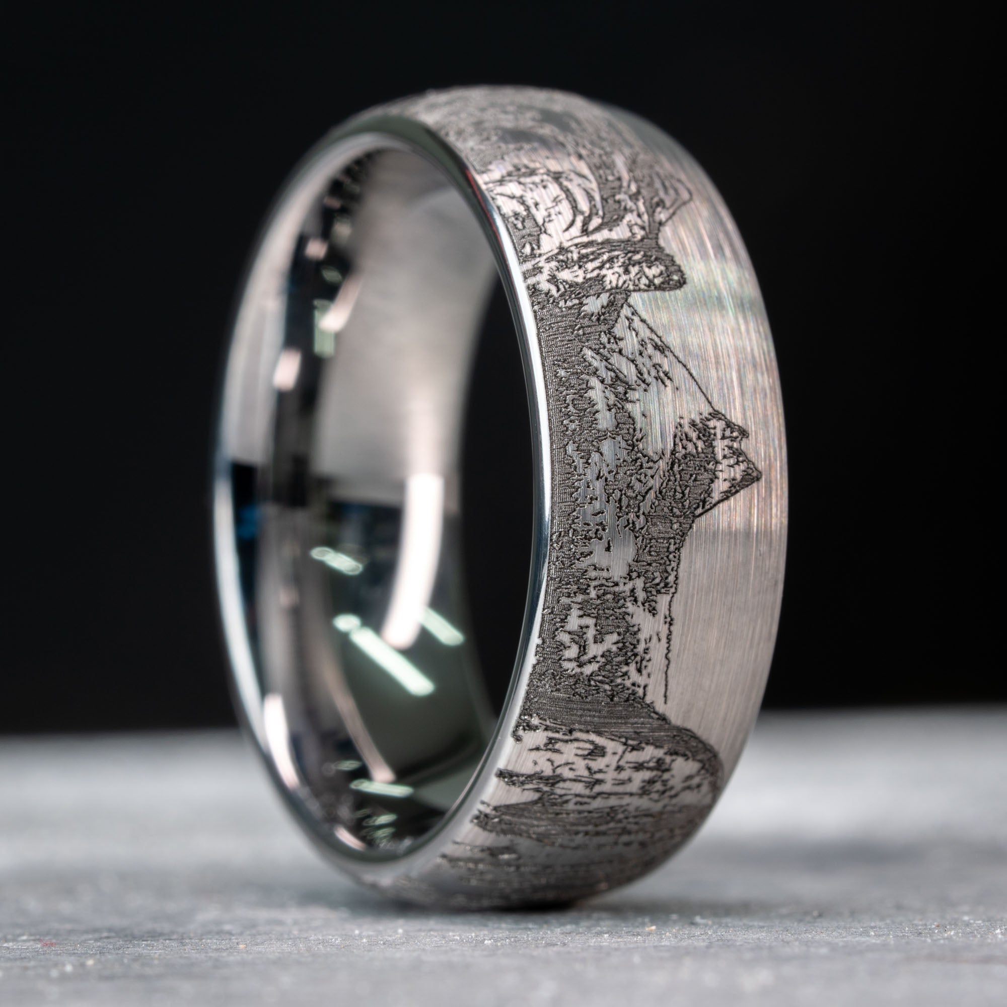 Domed Tungsten Engraved Yosemite National Park Ring