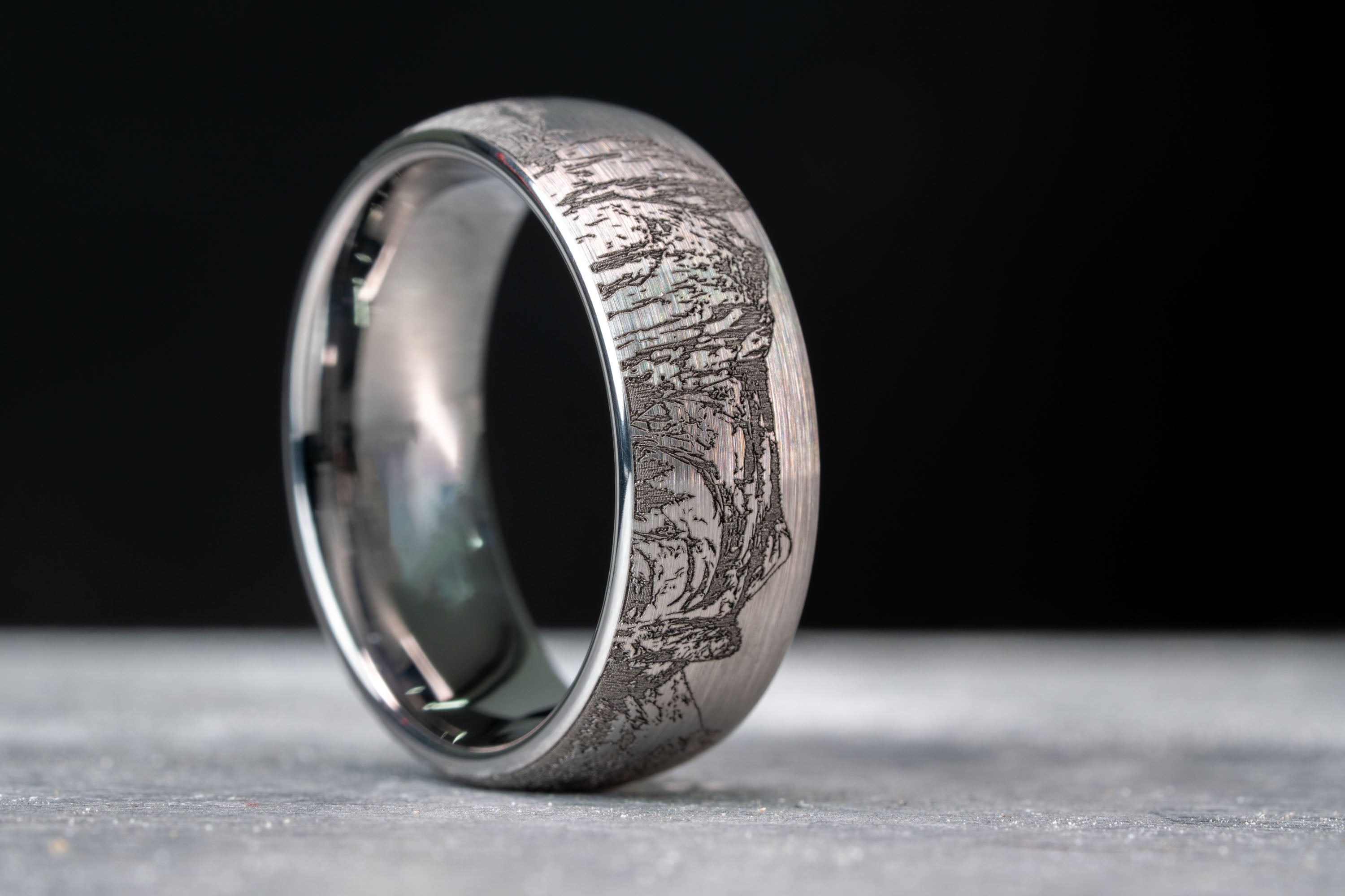 Domed Tungsten Engraved Yosemite National Park Ring