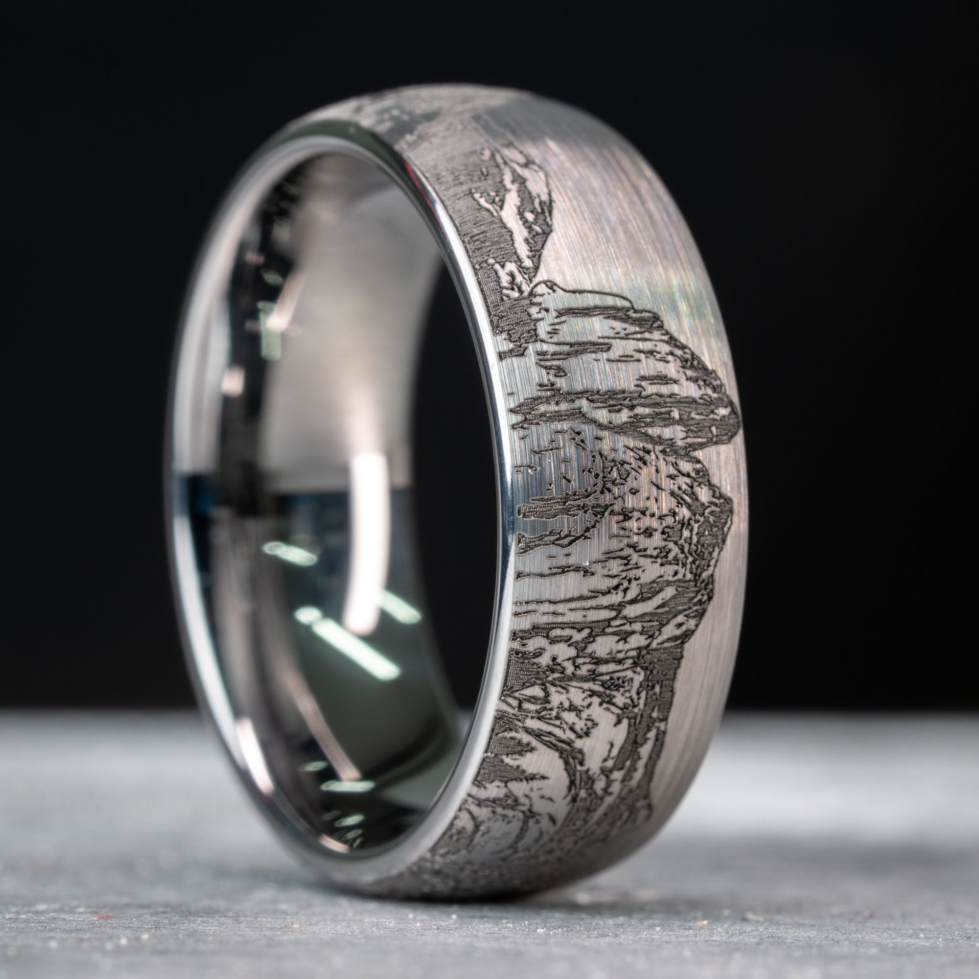 Domed Tungsten Engraved Yosemite National Park Ring