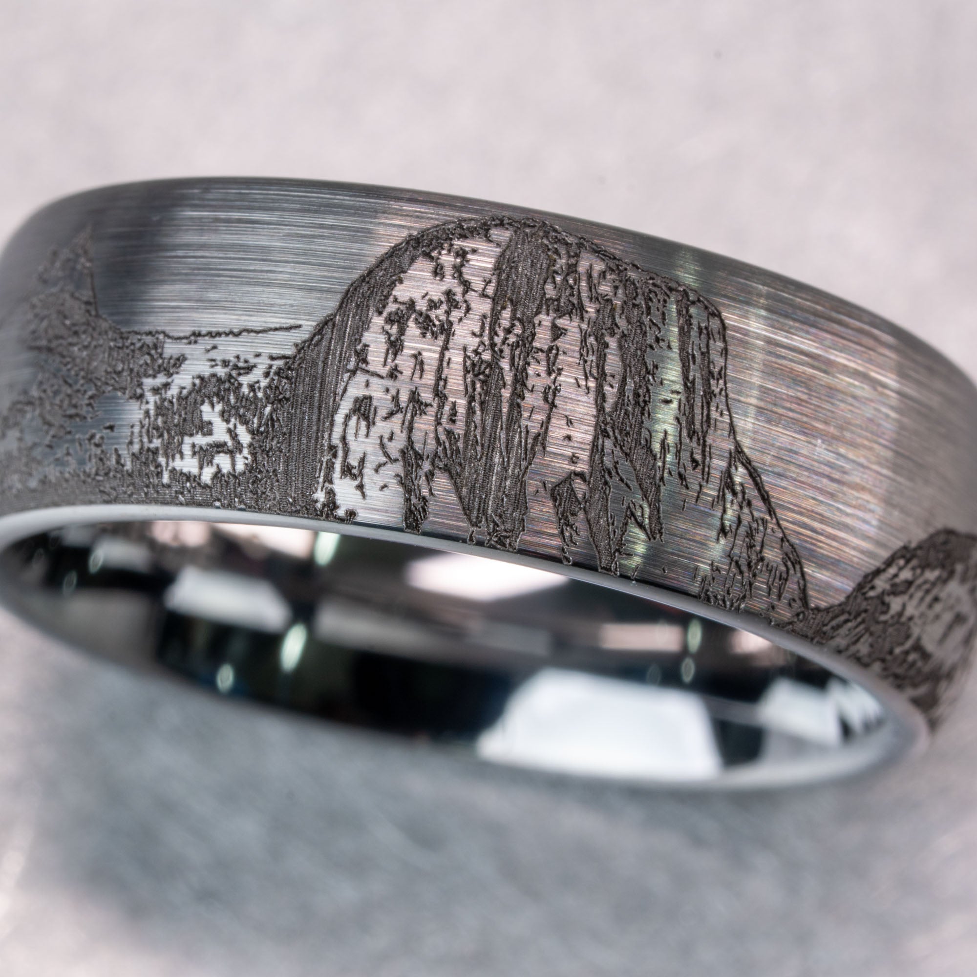 Domed Tungsten Engraved Yosemite National Park Ring