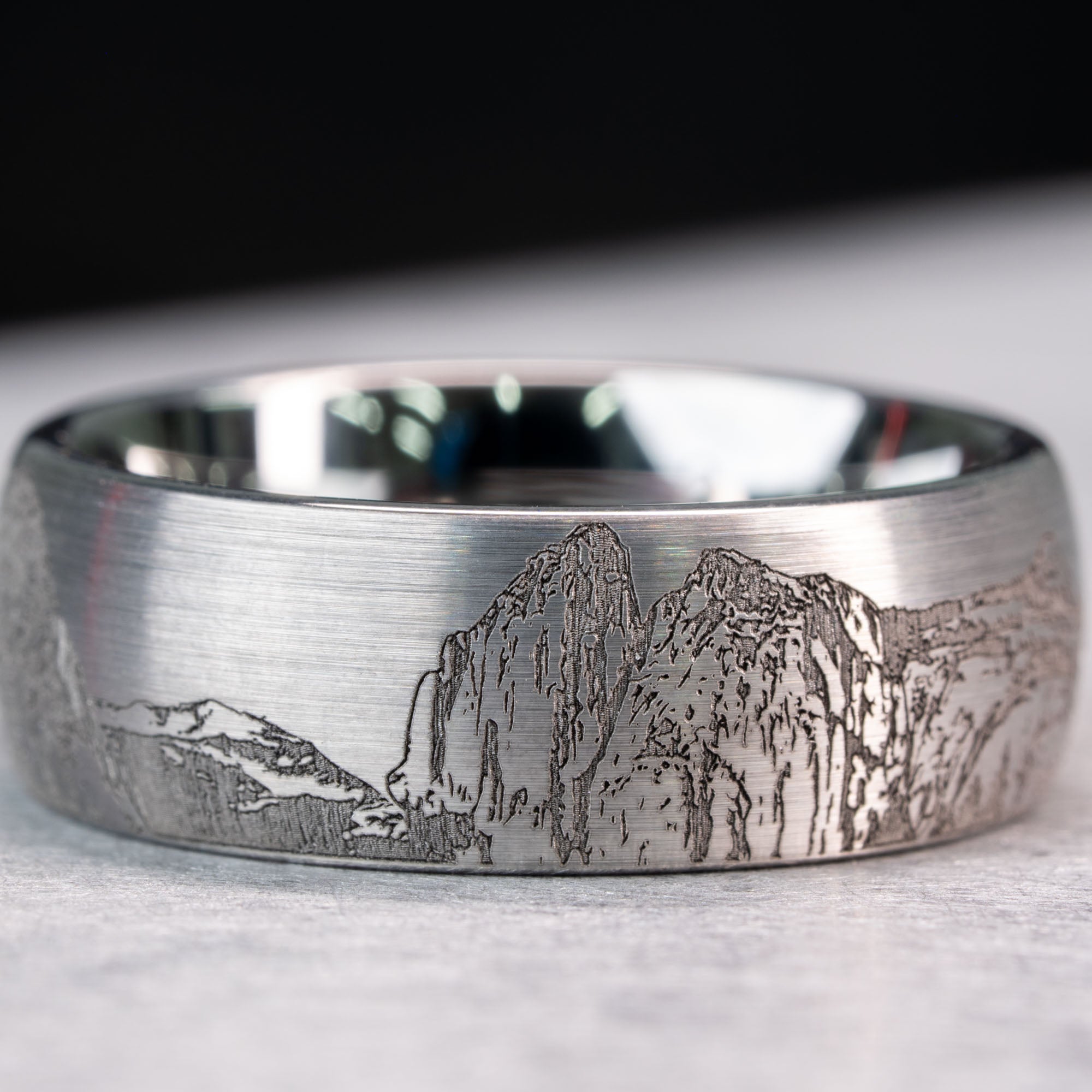 Domed Tungsten Engraved Yosemite National Park Ring
