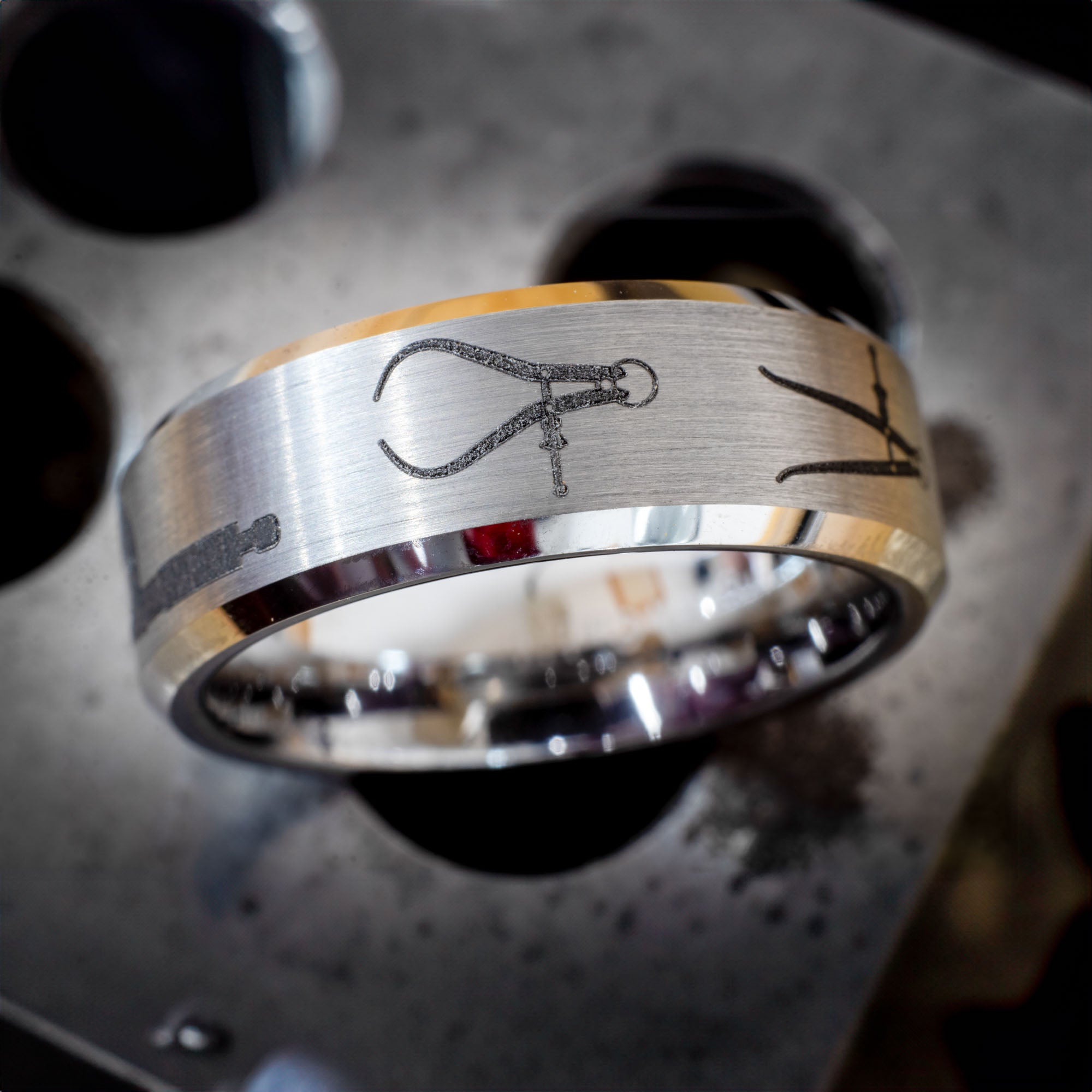 Beveled Tungsten Engraved Machinist Ring
