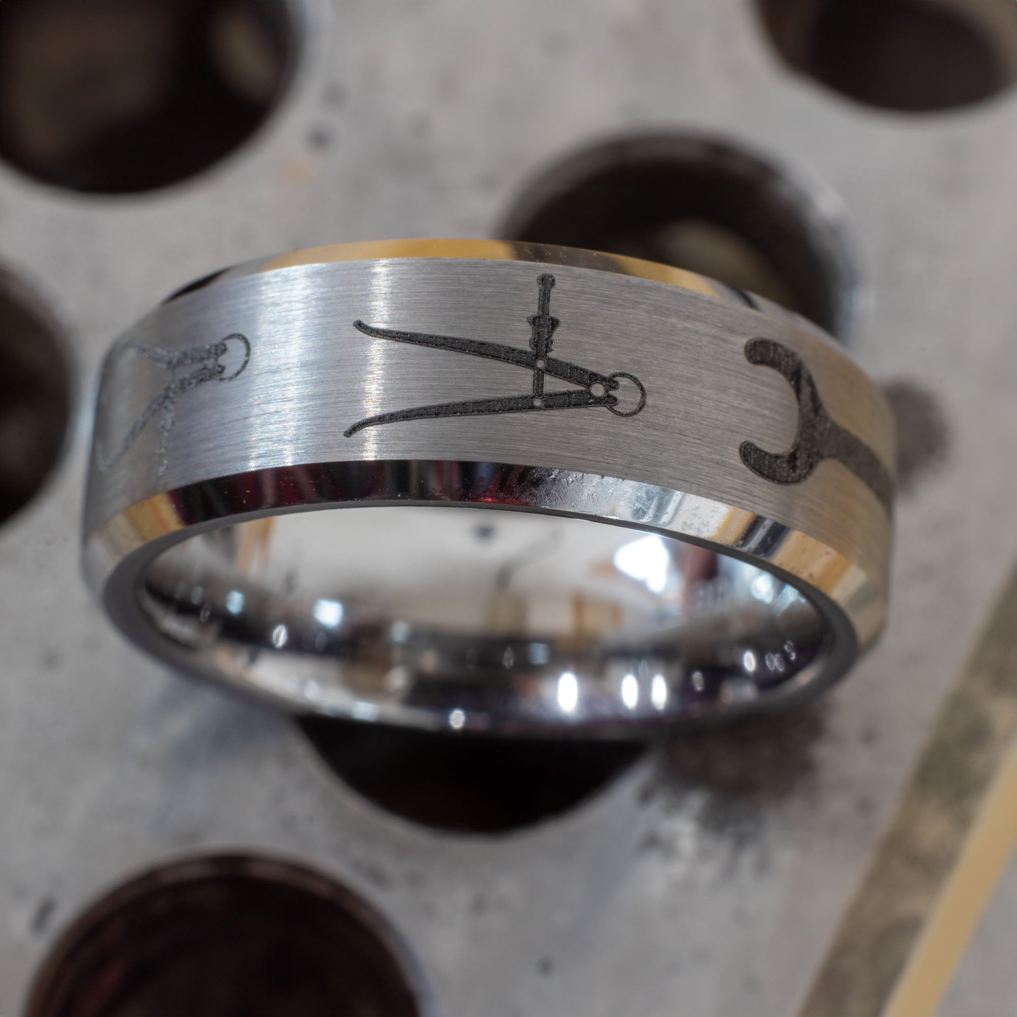 Beveled Tungsten Engraved Machinist Ring