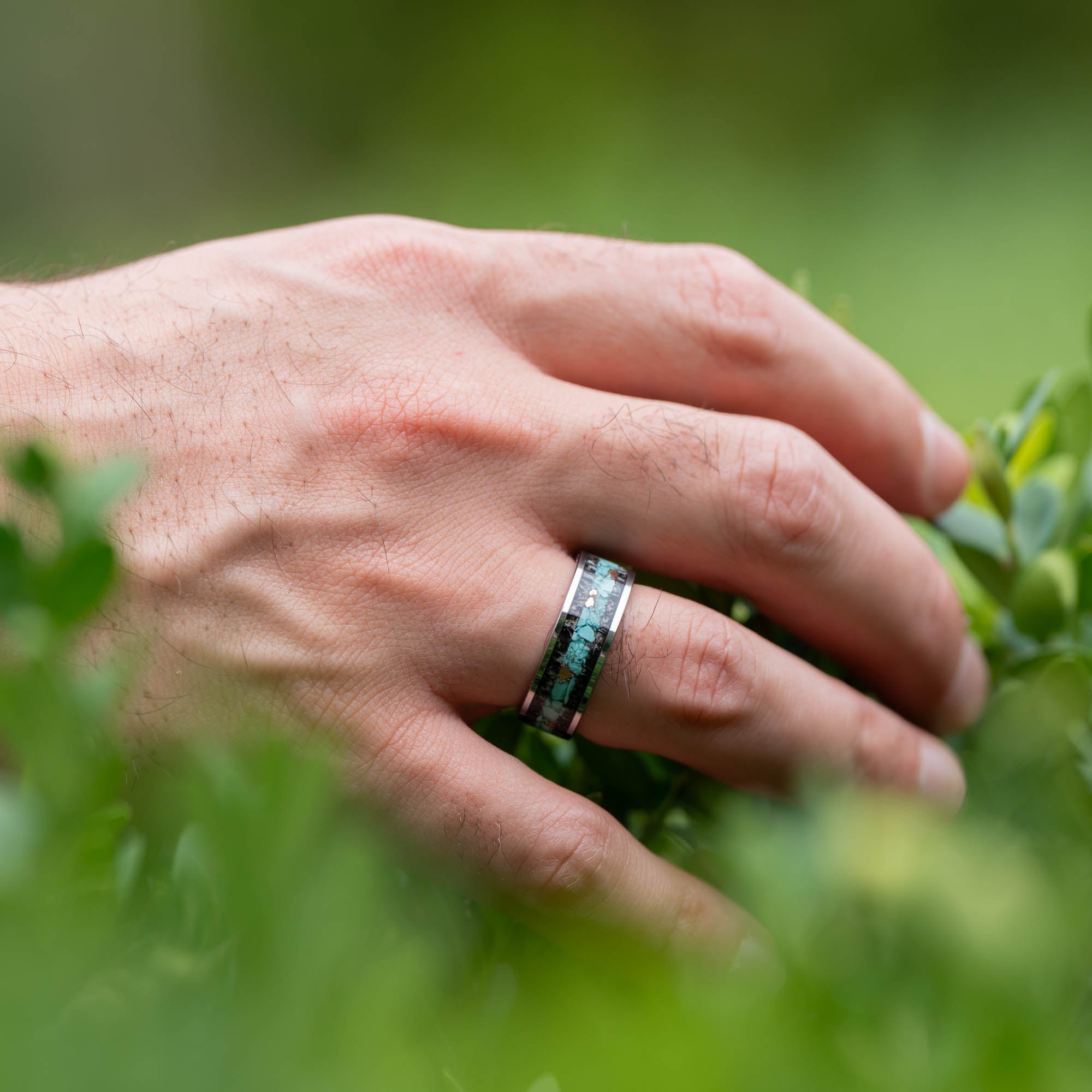 Tungsten Elk Antler Turquoise & Copper Inlay Ring