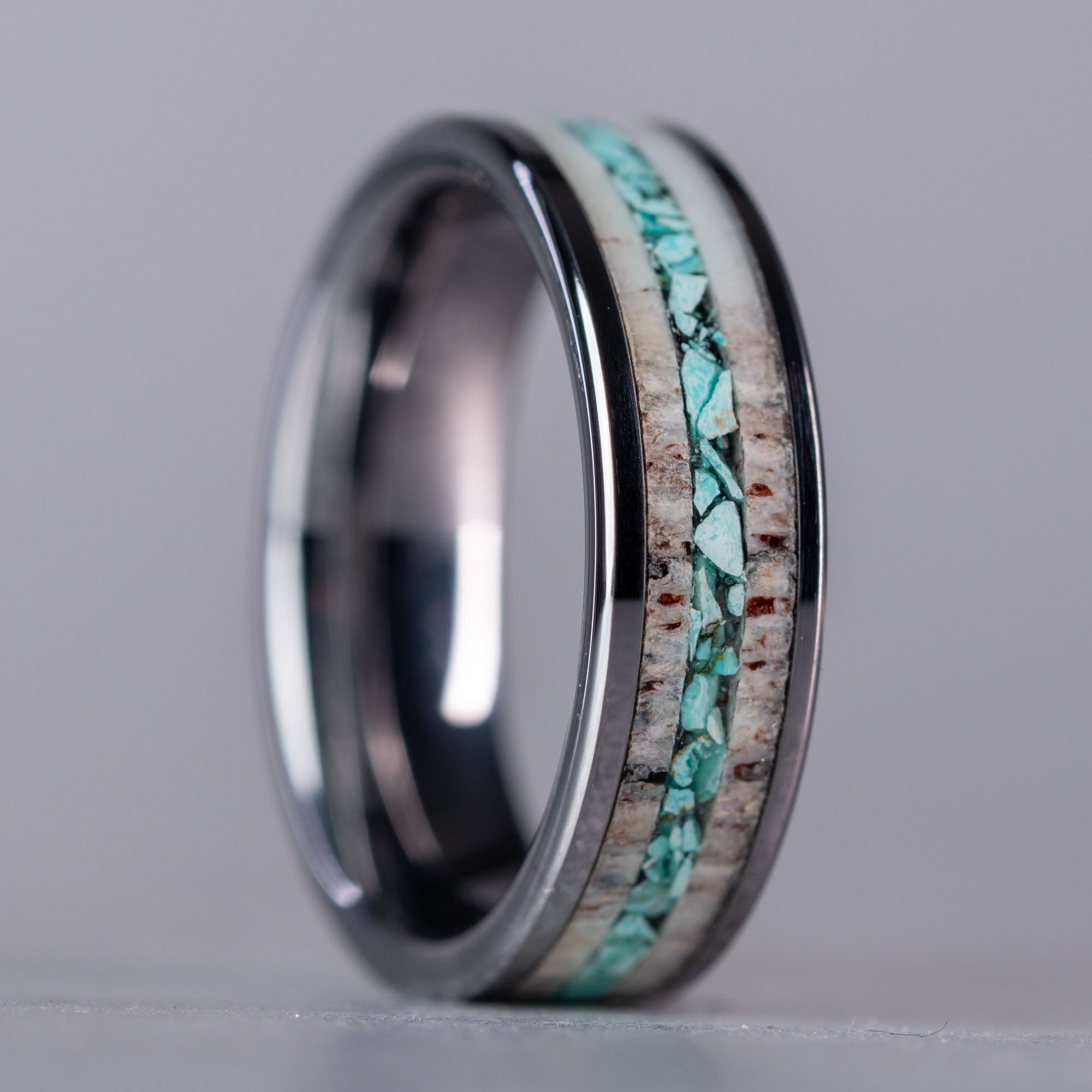 Tungsten Elk Antler & Turquoise Inlay Ring
