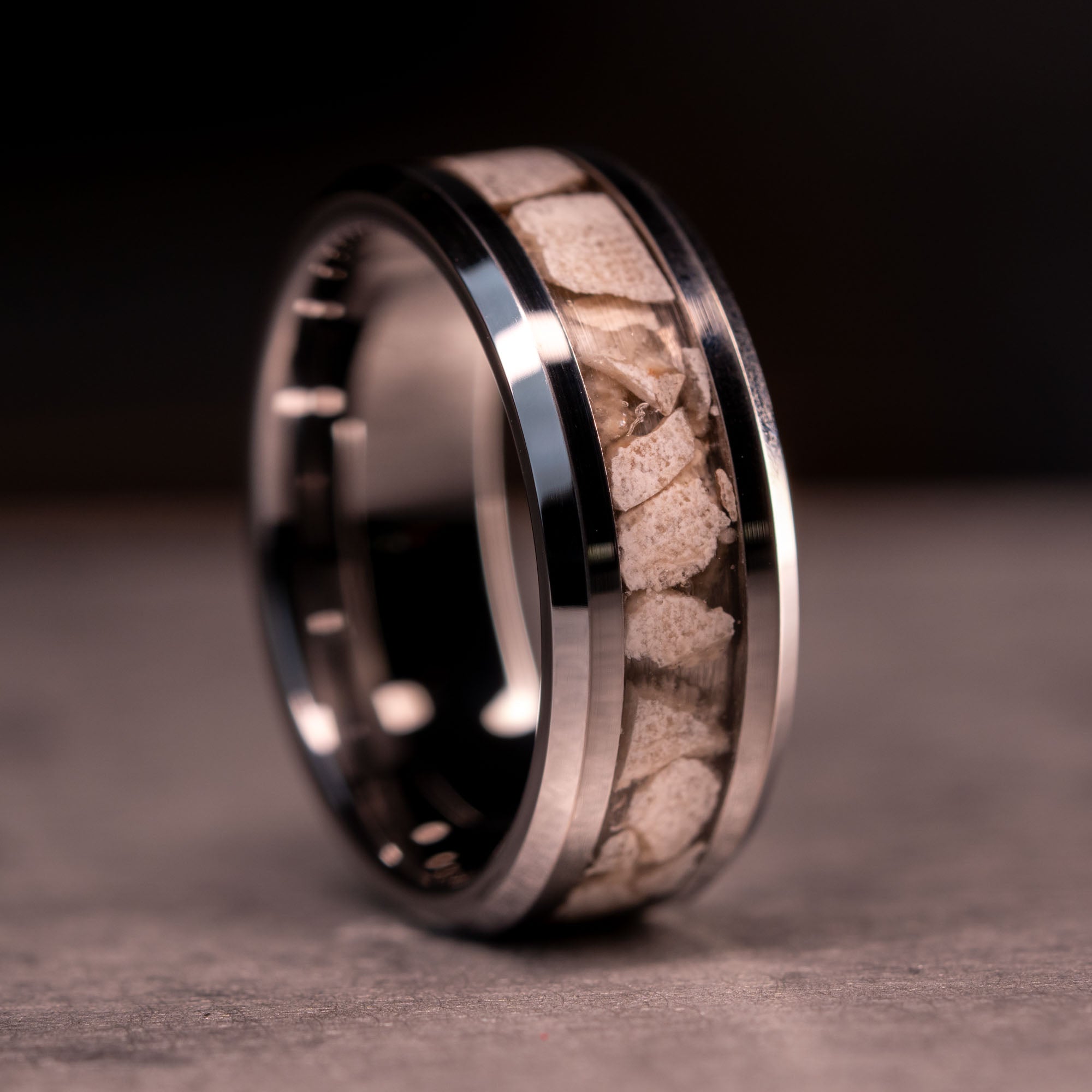 Beveled Tungsten Petoskey Stone Inlay Ring