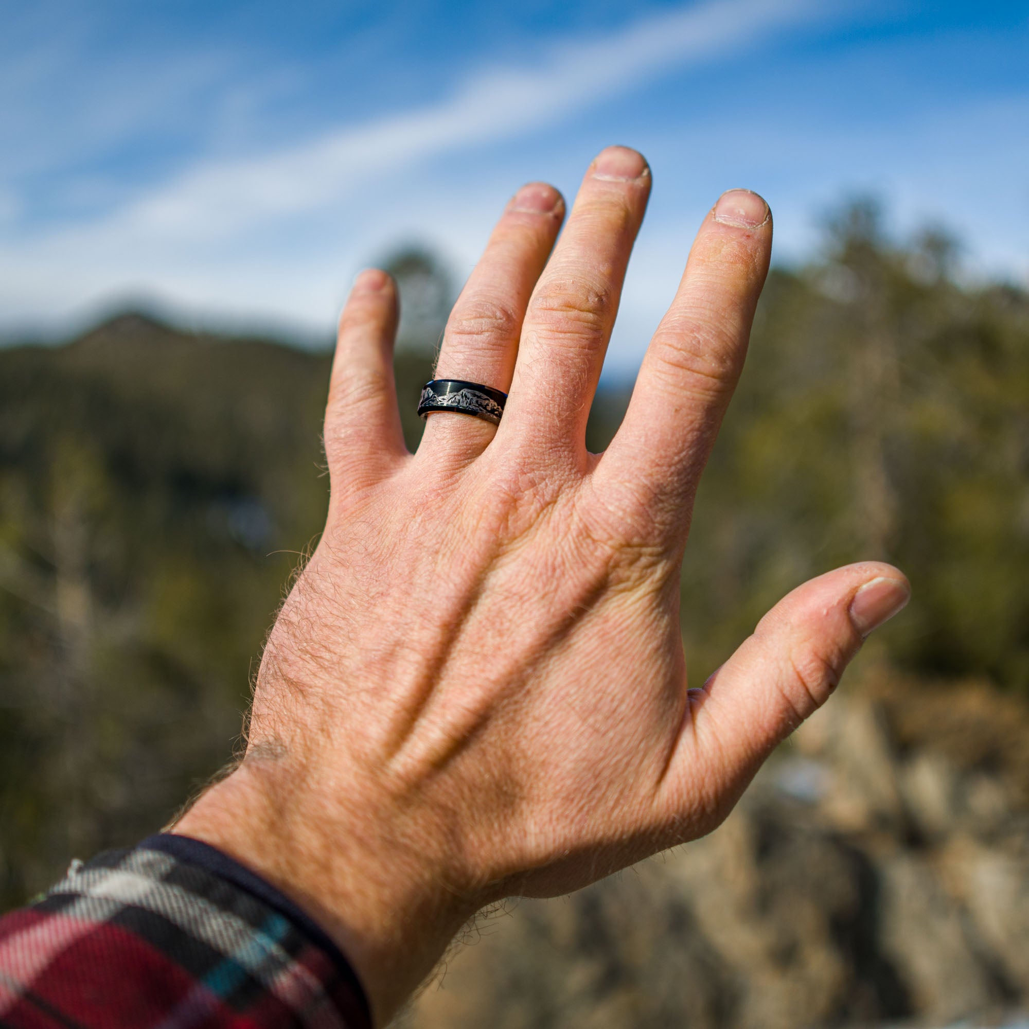 Black Beveled Tungsten Engraved Colorado 14er Ring
