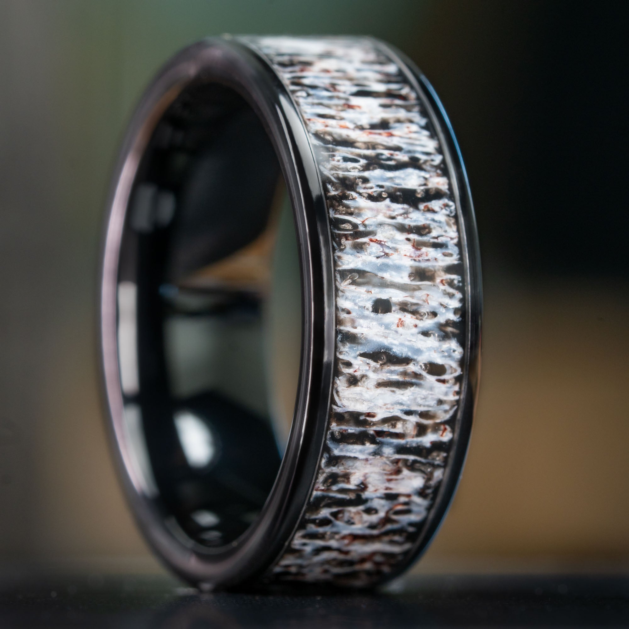 Black Ceramic Colorado Elk Antler Inlay Ring