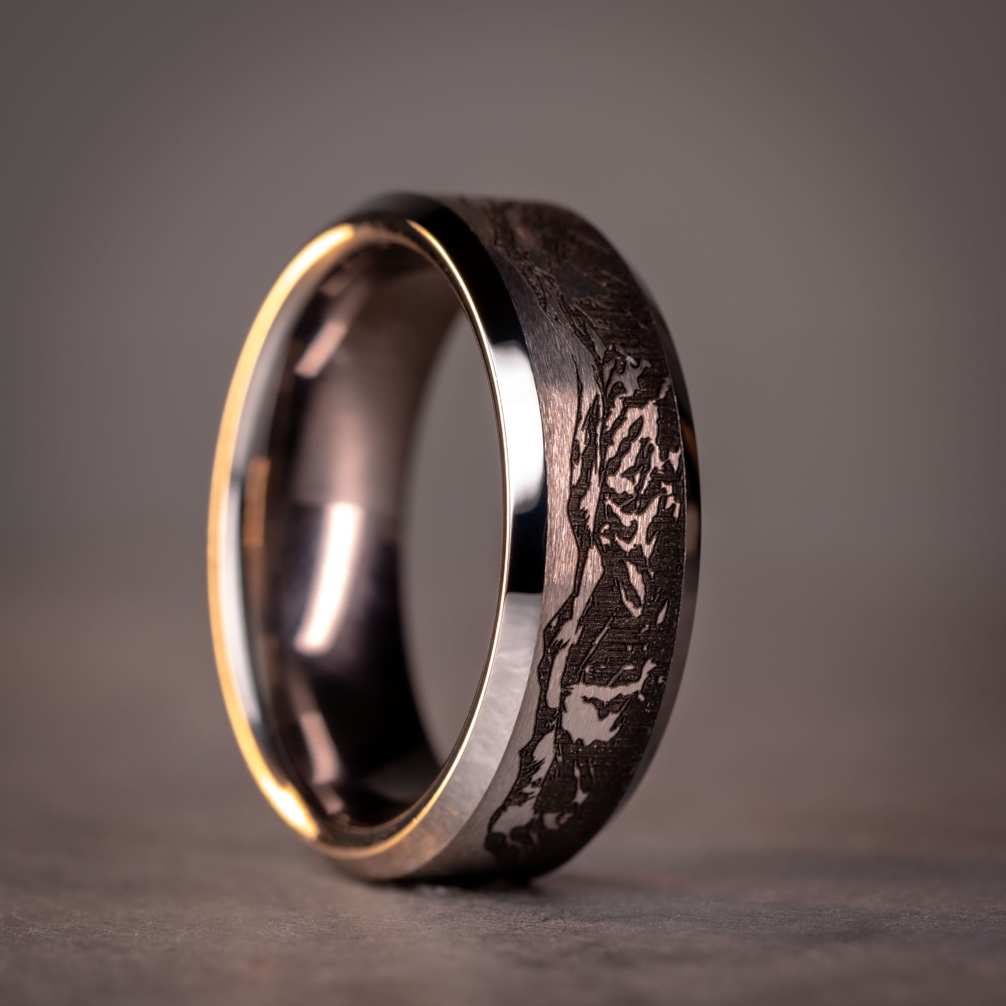 Beveled Tungsten Engraved Breckenridge Ski Resort Ring