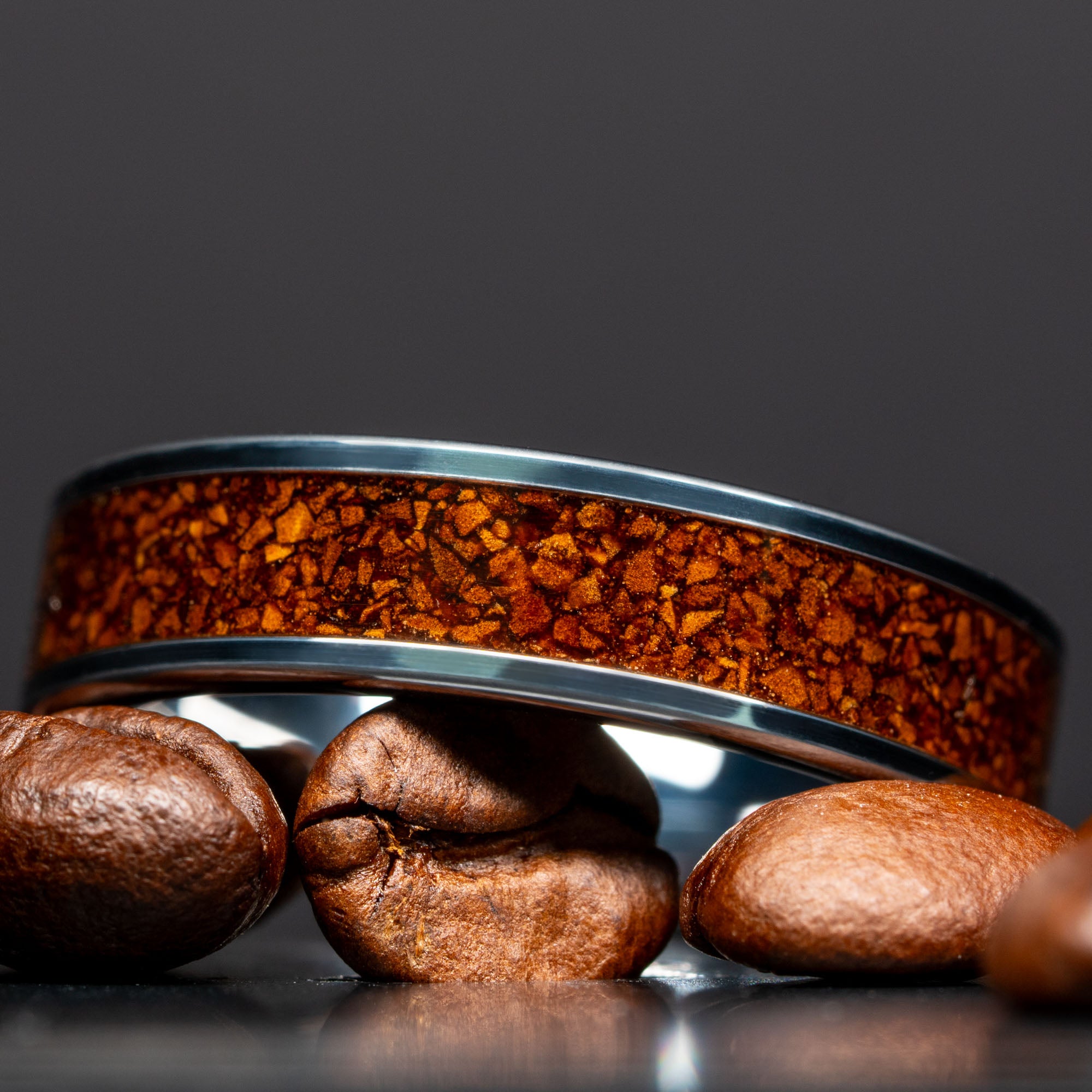 Tungsten Coffee Bean Inlay Ring