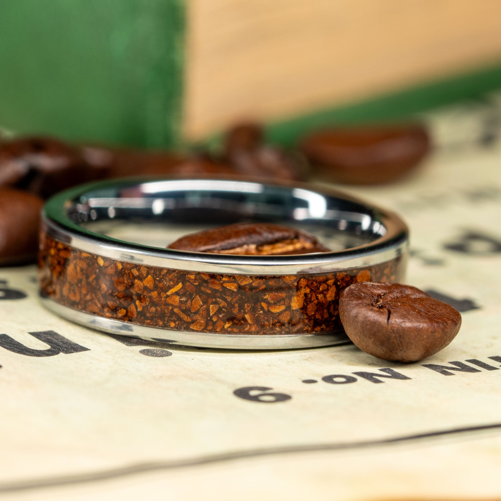 Tungsten Coffee Bean Inlay Ring