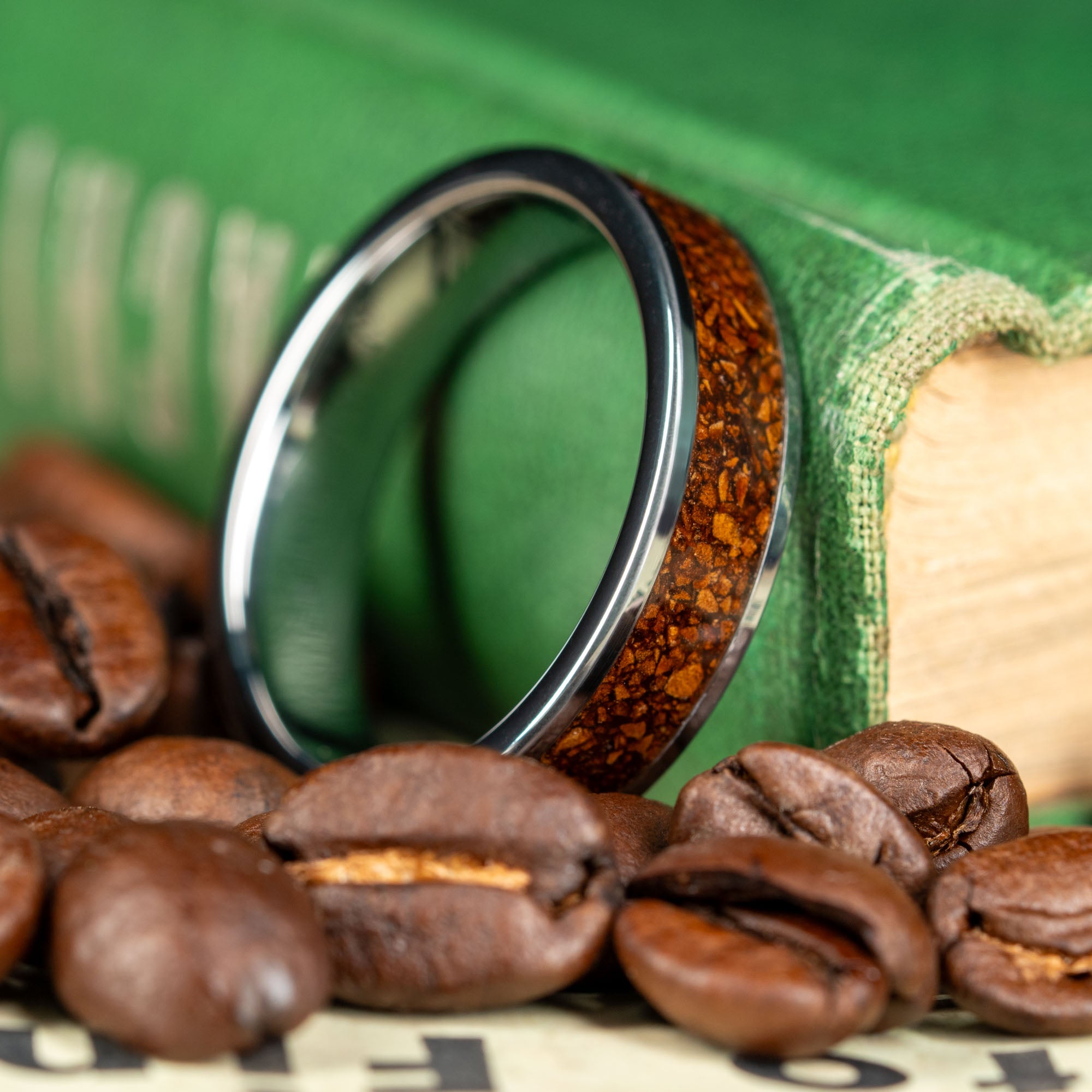 Tungsten Coffee Bean Inlay Ring