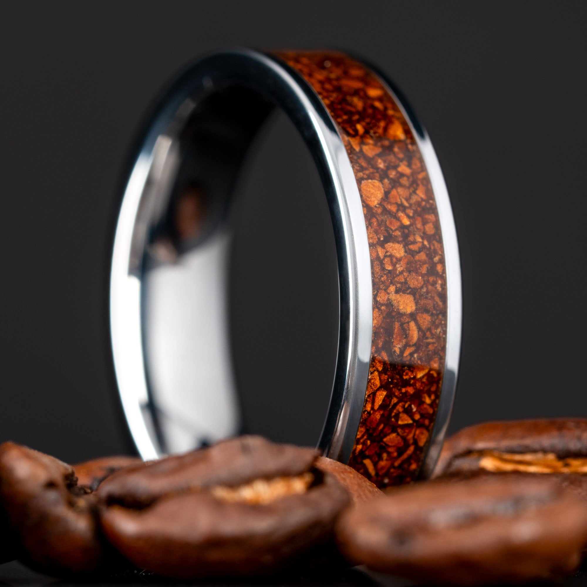 Tungsten Coffee Bean Inlay Ring
