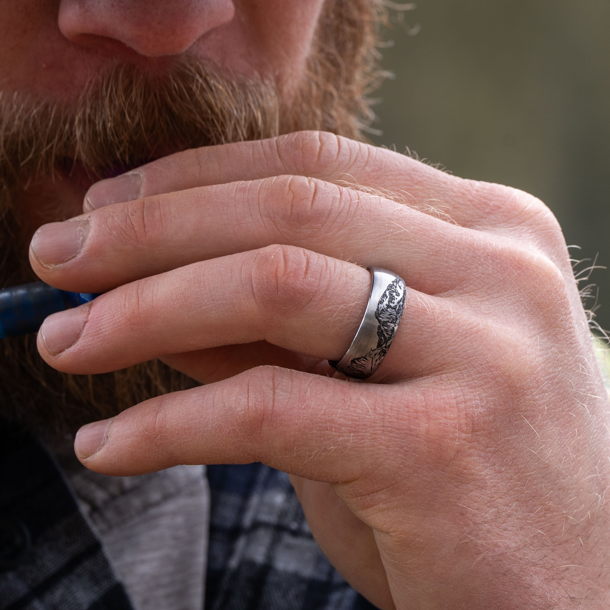 Beveled Tungsten Engraved Colorado 14er Ring
