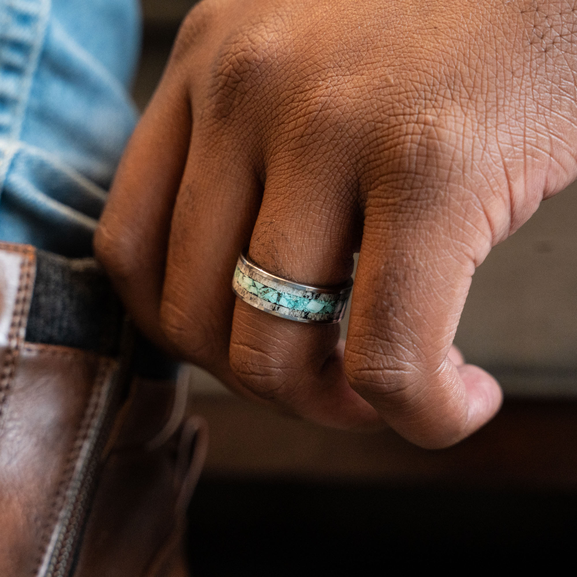 Tungsten Elk Antler & Turquoise Inlay Ring
