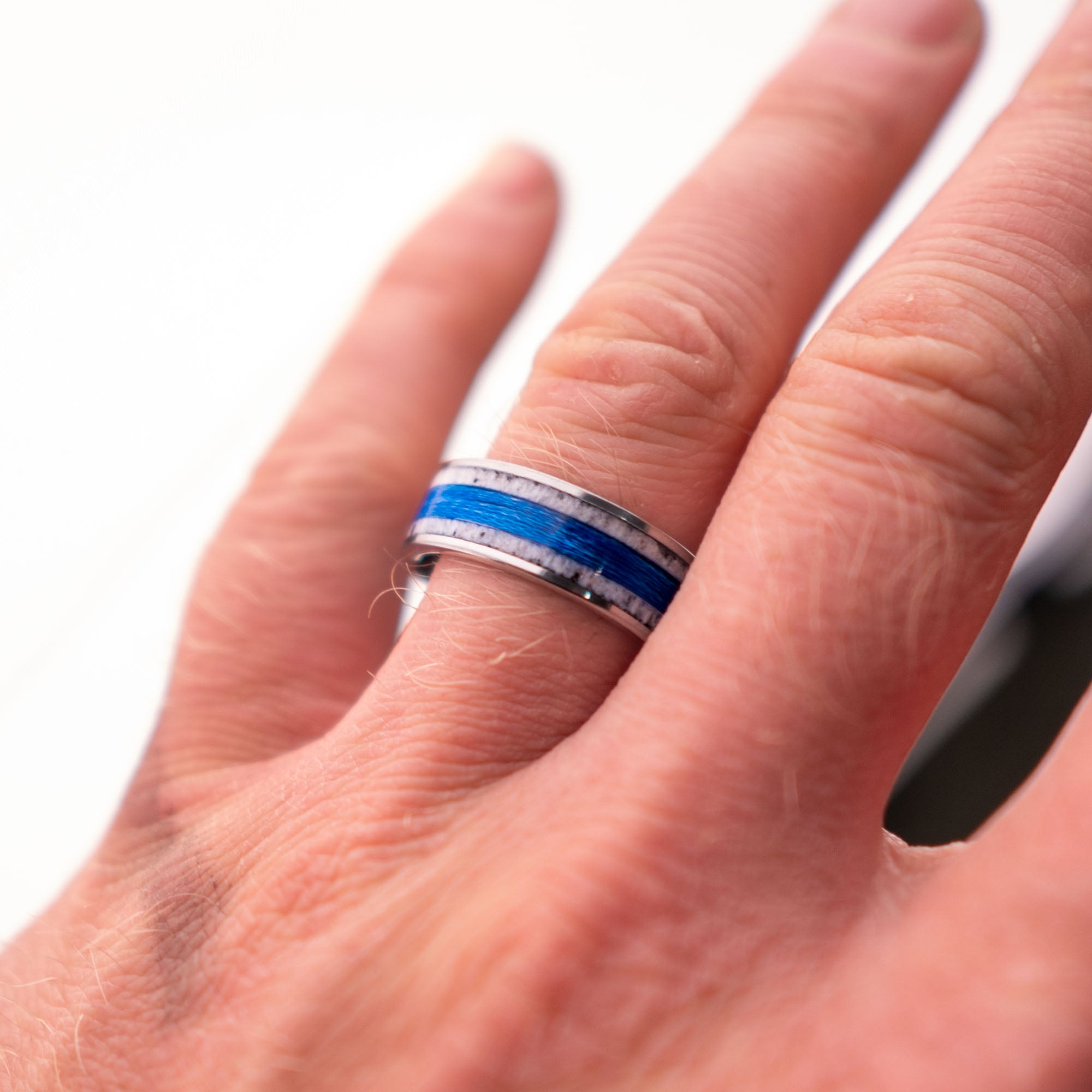 Tungsten Elk Antler & Fishing Line Inlay Ring