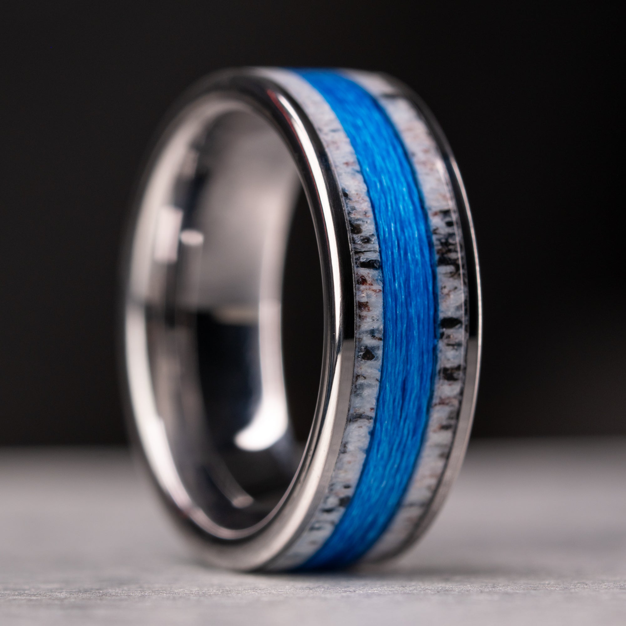 Tungsten Elk Antler & Fishing Line Inlay Ring