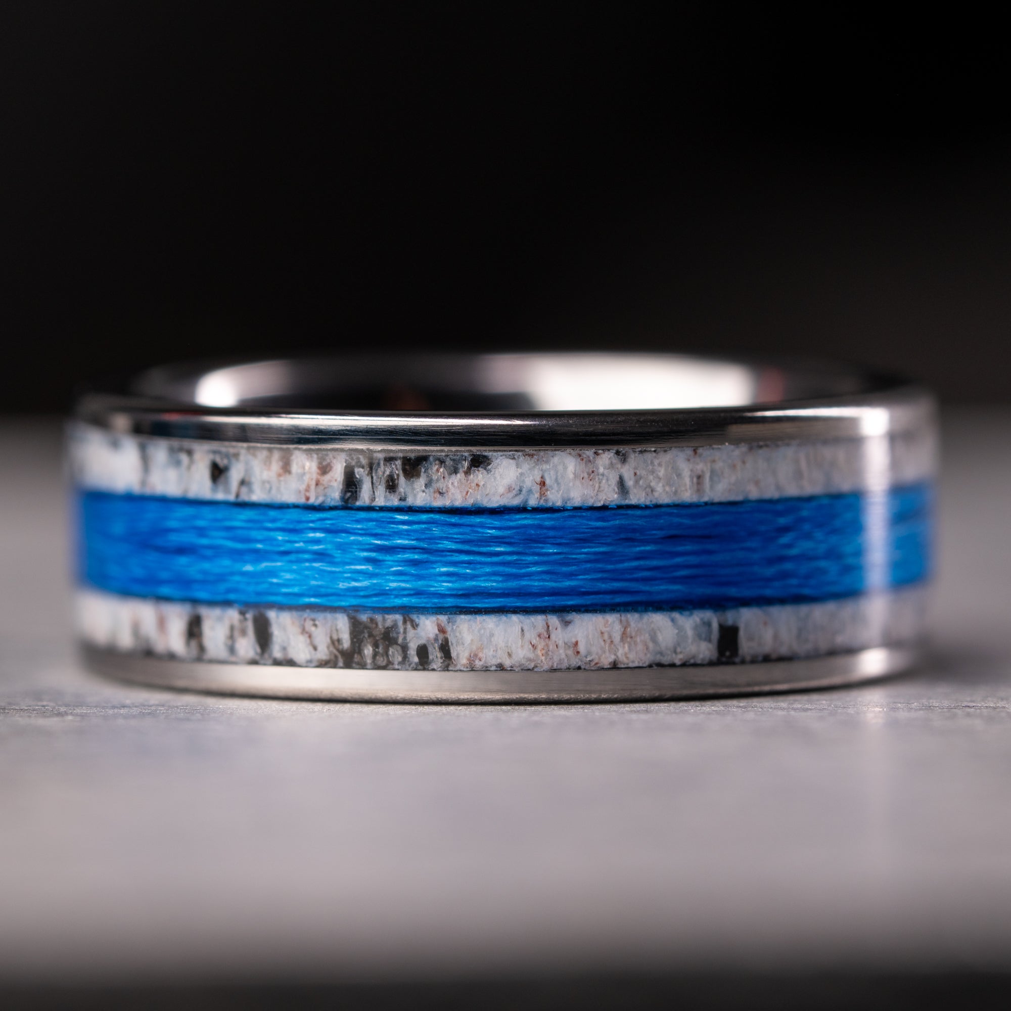 Tungsten Elk Antler & Fishing Line Inlay Ring
