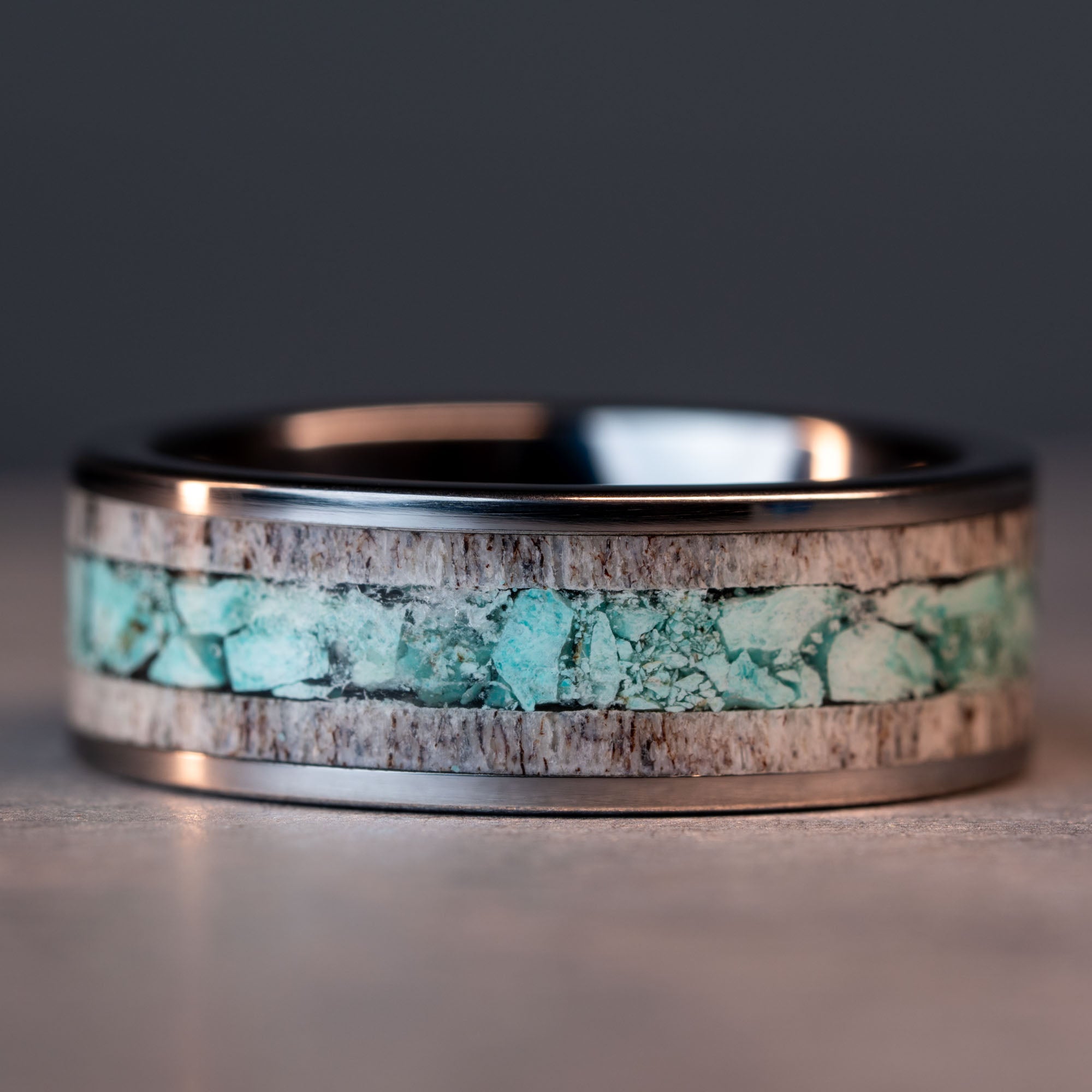 Tungsten Elk Antler & Turquoise Inlay Ring