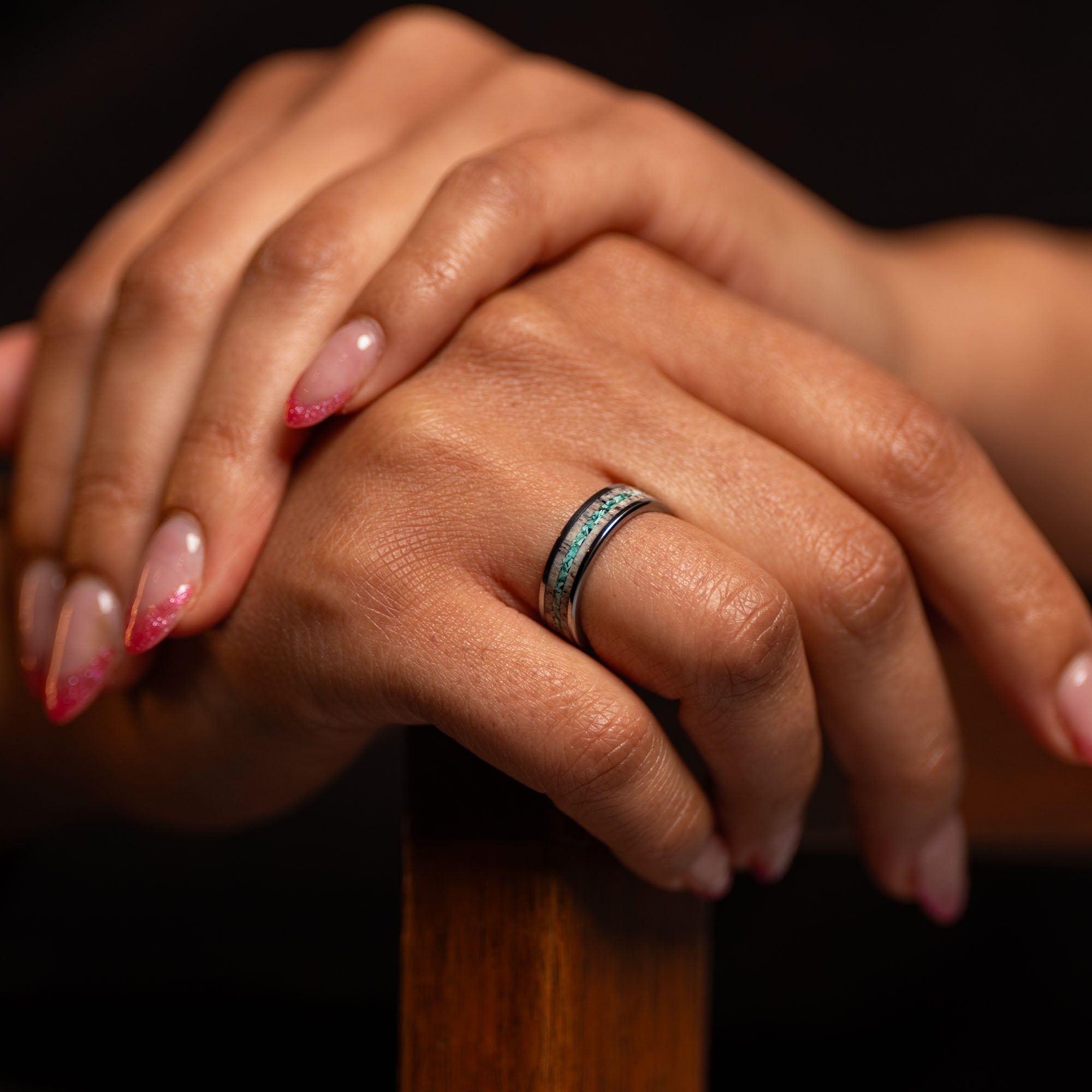 Tungsten Elk Antler & Turquoise Inlay Ring