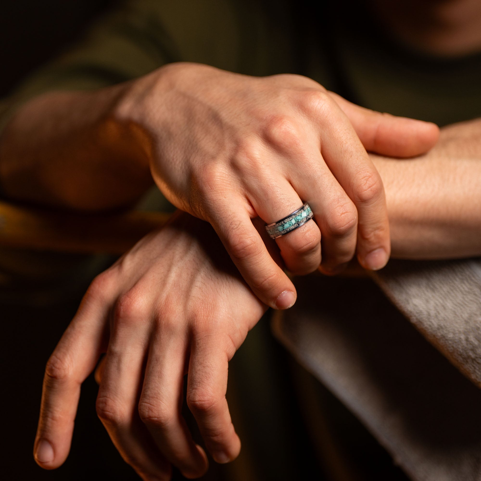 Tungsten Elk Antler & Turquoise Inlay Ring