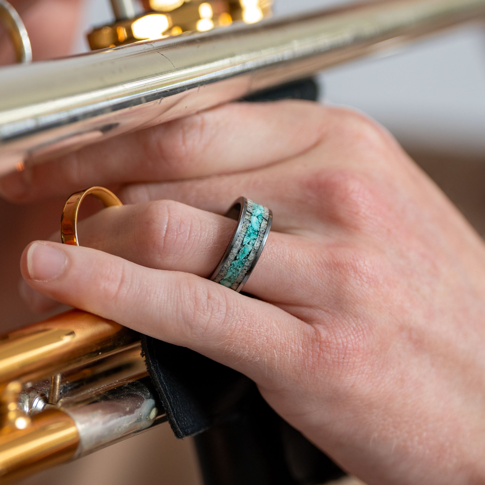 Tungsten Elk Antler & Turquoise Inlay Ring
