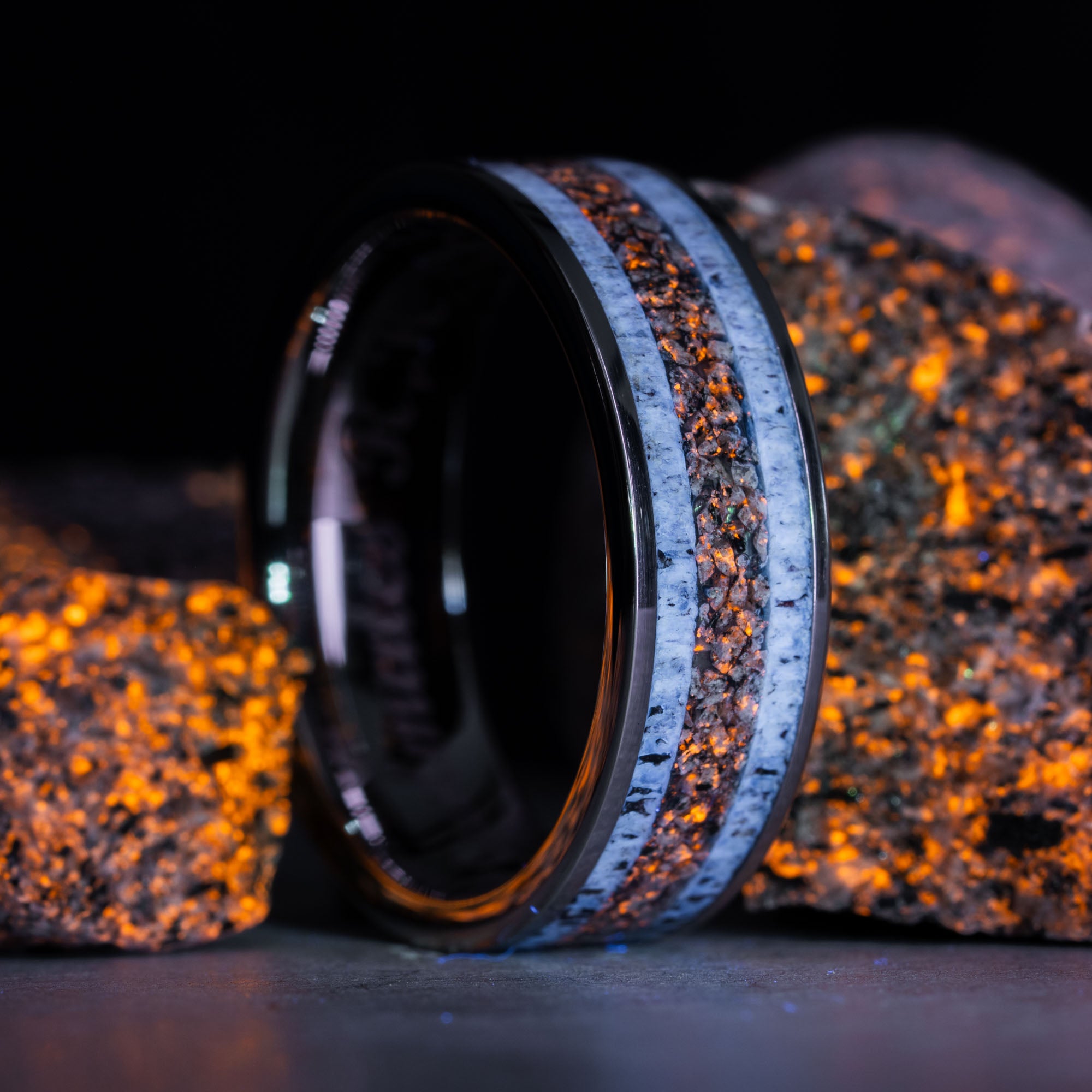 Tungsten Elk Antler & Yooper Glow Inlay Ring