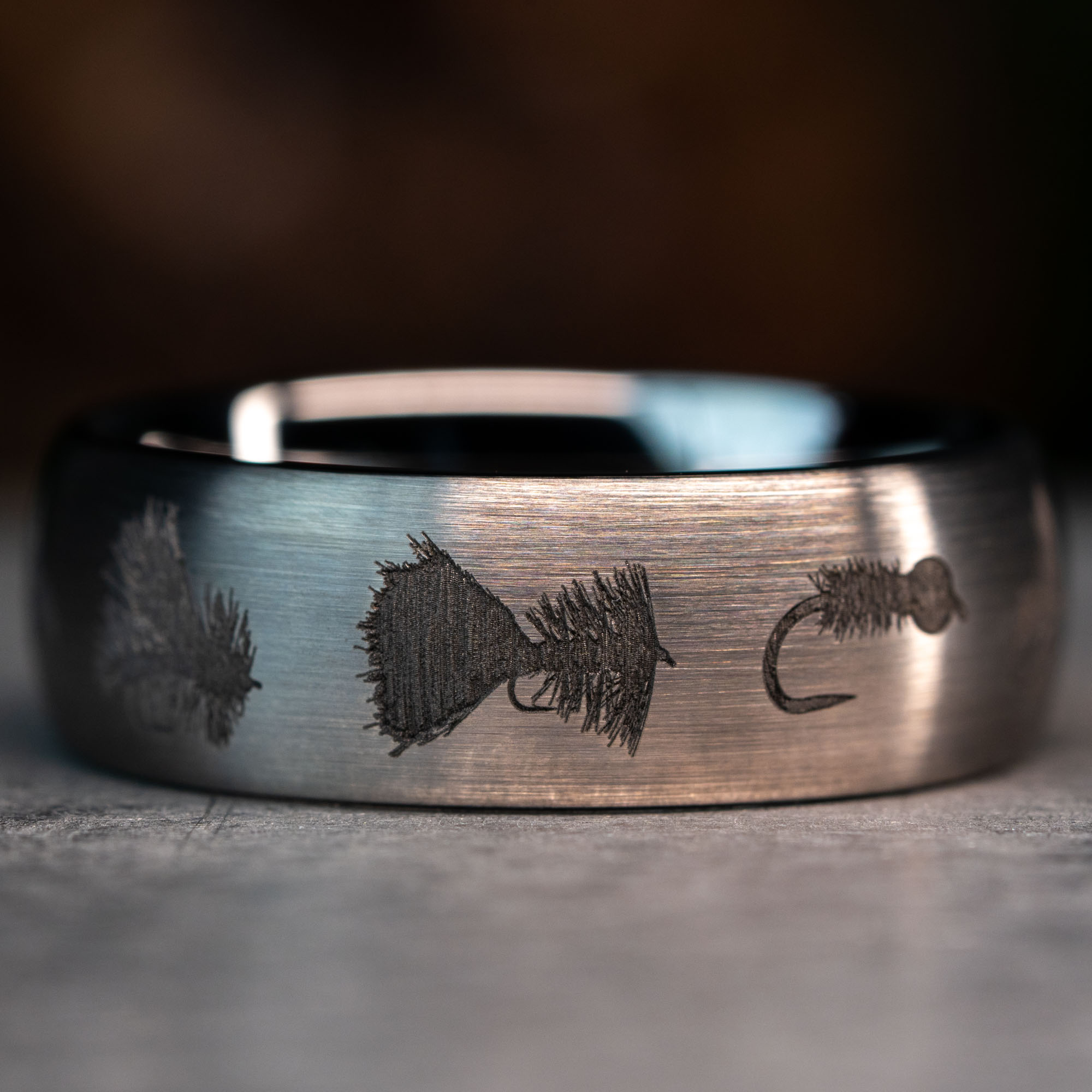Domed Tungsten Engraved Fly Fishing Flies Ring
