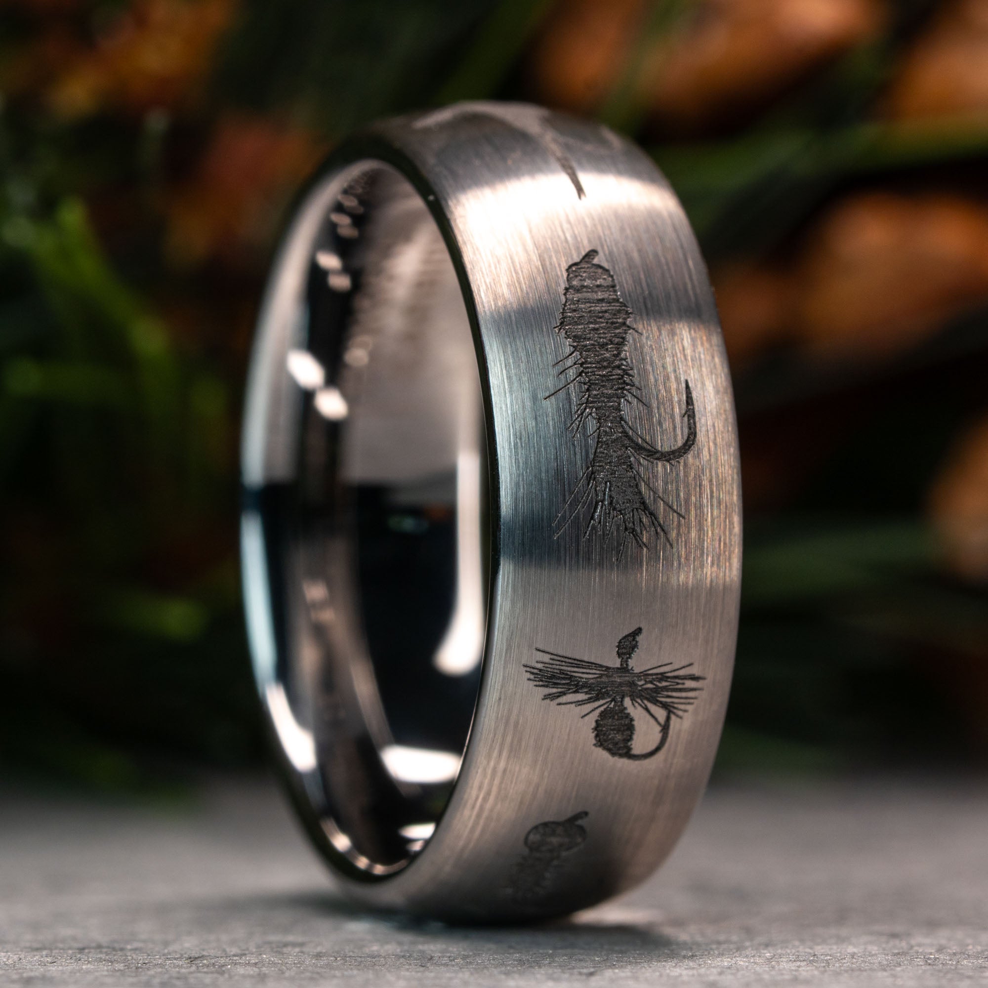 Domed Tungsten Engraved Fly Fishing Flies Ring 15